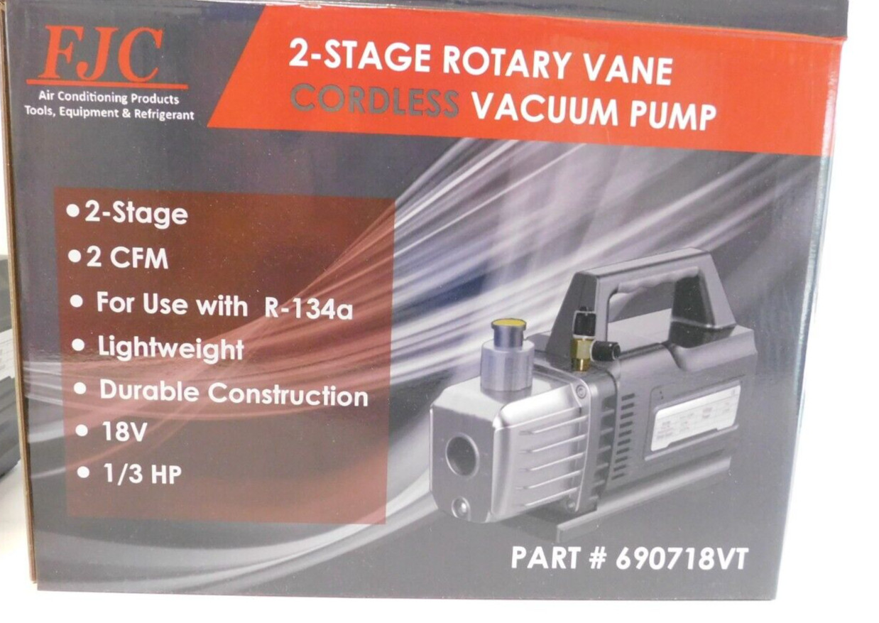 FJC 690718VT 2-Stage CORDLESS 2.0 CFM Vacuum Pump With 6.0 Amp Battery & Charger