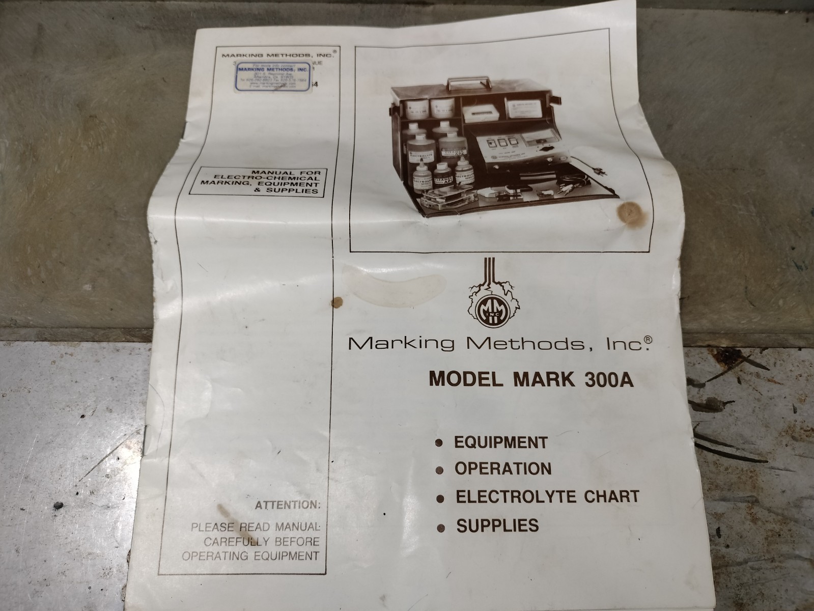 Marking Methods Inc Mark 300 Mark300 Electro Chemical Etching System w/ Case