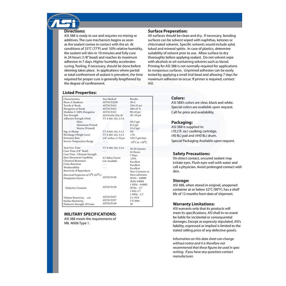 ASI 388 Clear Electronic Grade Silicone – 10.2 Oz Squeeze Tube
