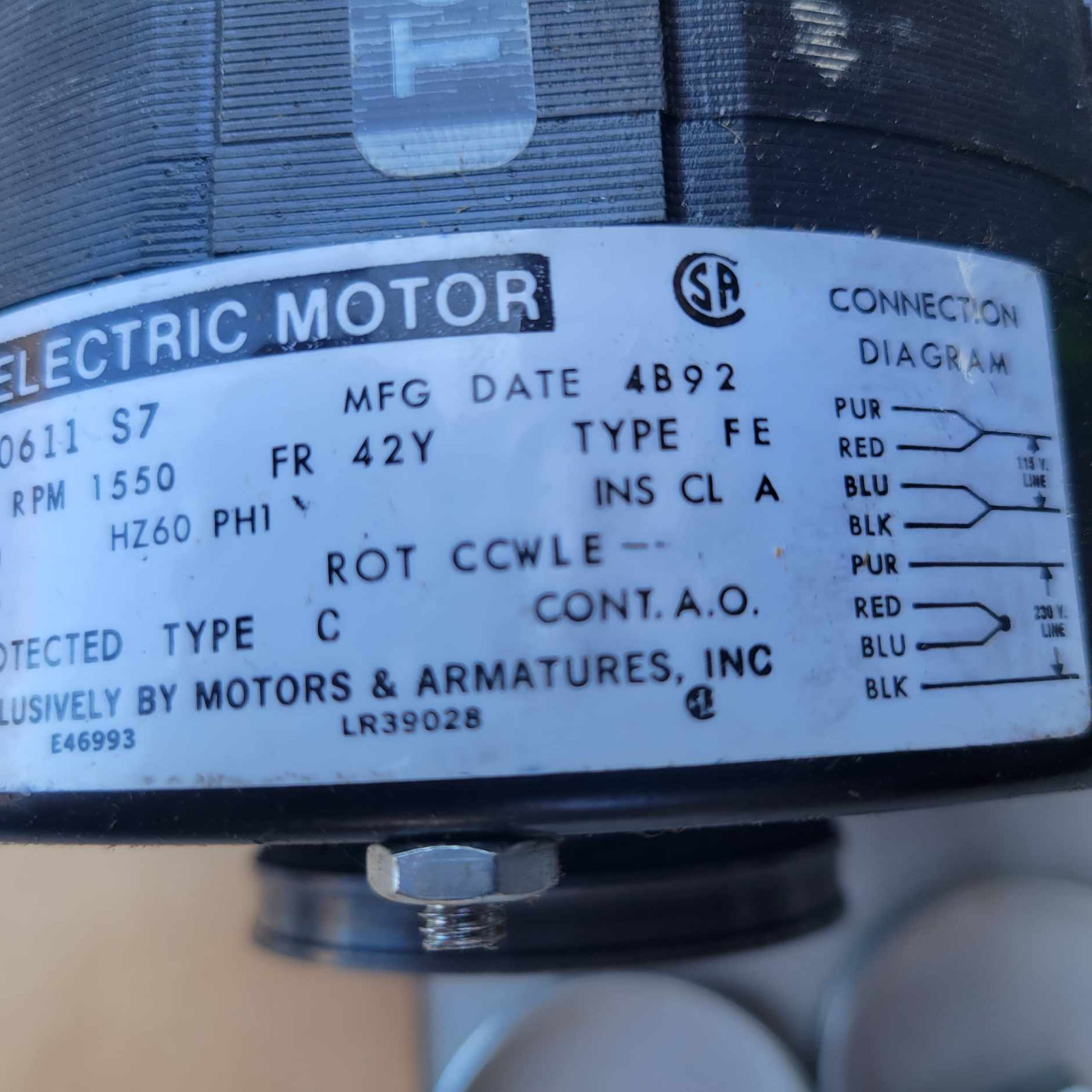 MARS 10611 S7 1/20 HP 115/230V Counter Clockwise 1550 RPM Electric Motor