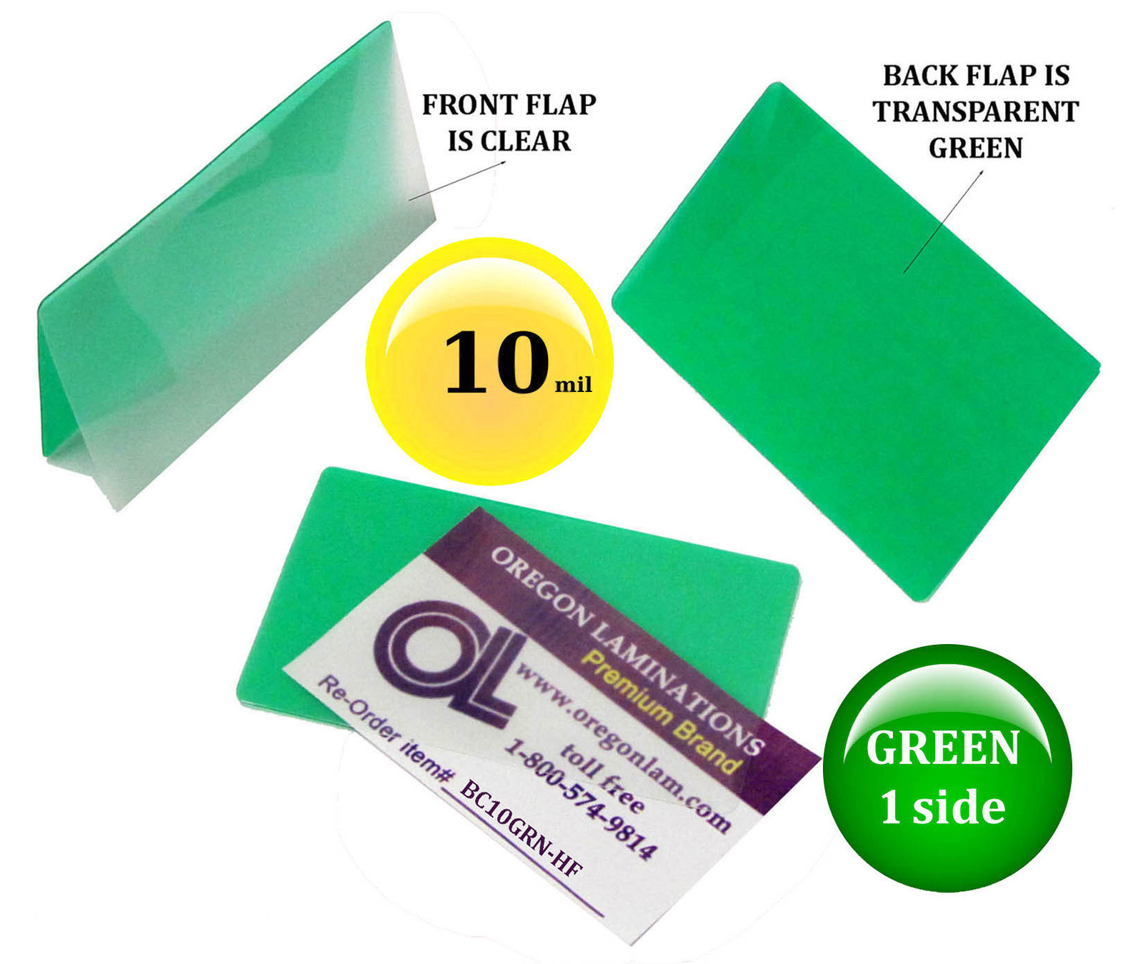 500/pack 10 Mil Green 1 side Business Card Hot Laminating Pouches 2-1/4 x 3-3/4