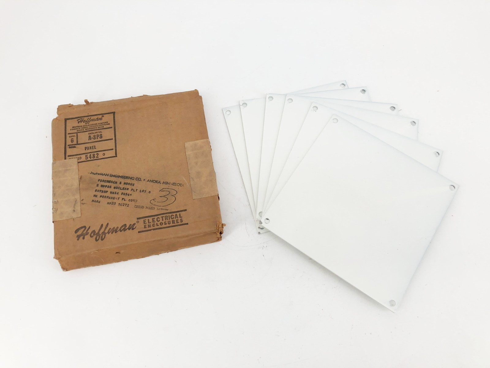 Box of 6 New Hoffman A8P8 White Interior Panels 6-3/4″ X 6-7/8″ X 1/16″ 54820