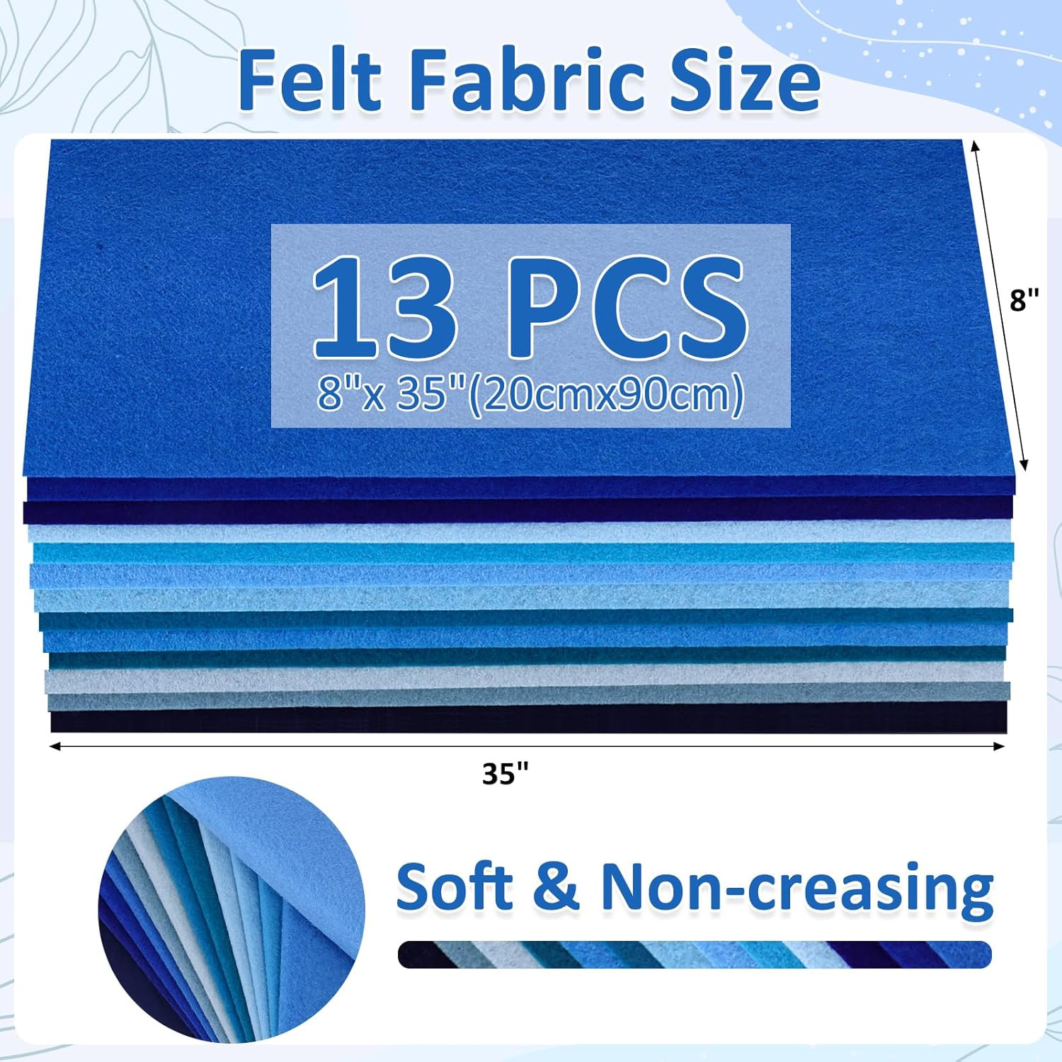 13 Rolls 8″X35″ 1.4Mm Thick Soft Felt Fabric Sheet 13 Assorted Blue Series Color