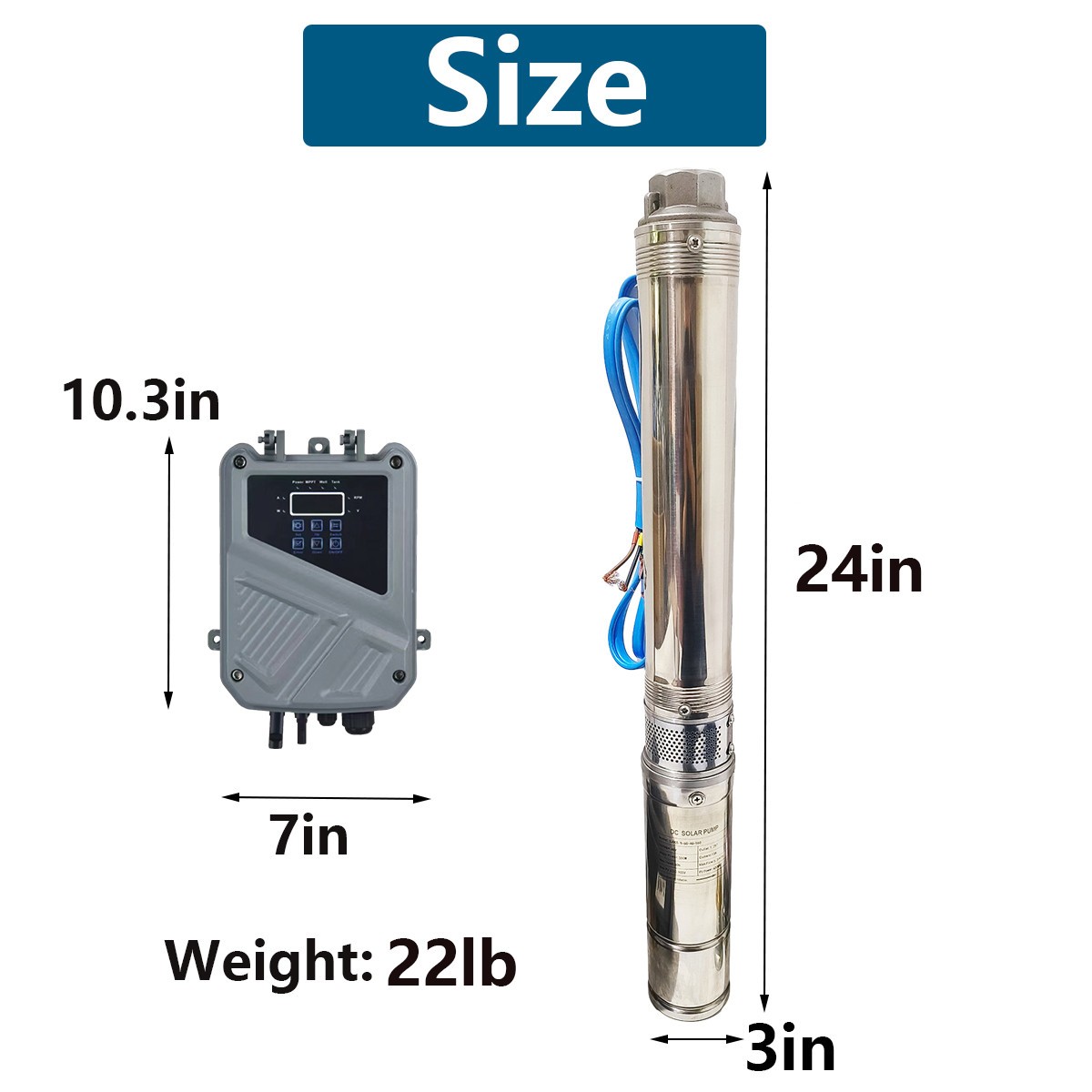4»Deep Well Submersible Pump, 1HP 207′ 37GPM 110V Stainless Steel w/Control Box