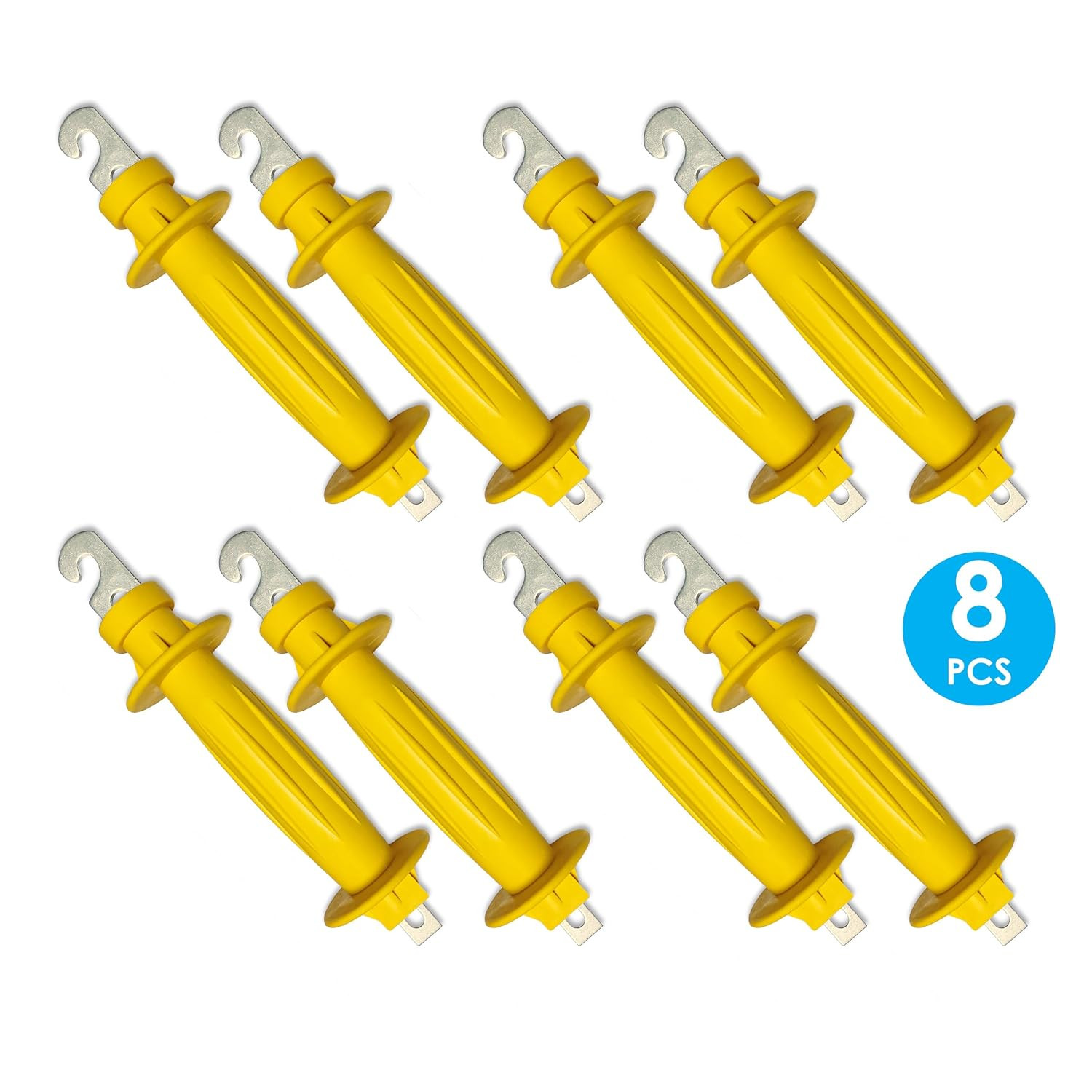 Electric Fence Rubber Gate 8 Pack Yellow | Spring Handles Insulated Plastic Han