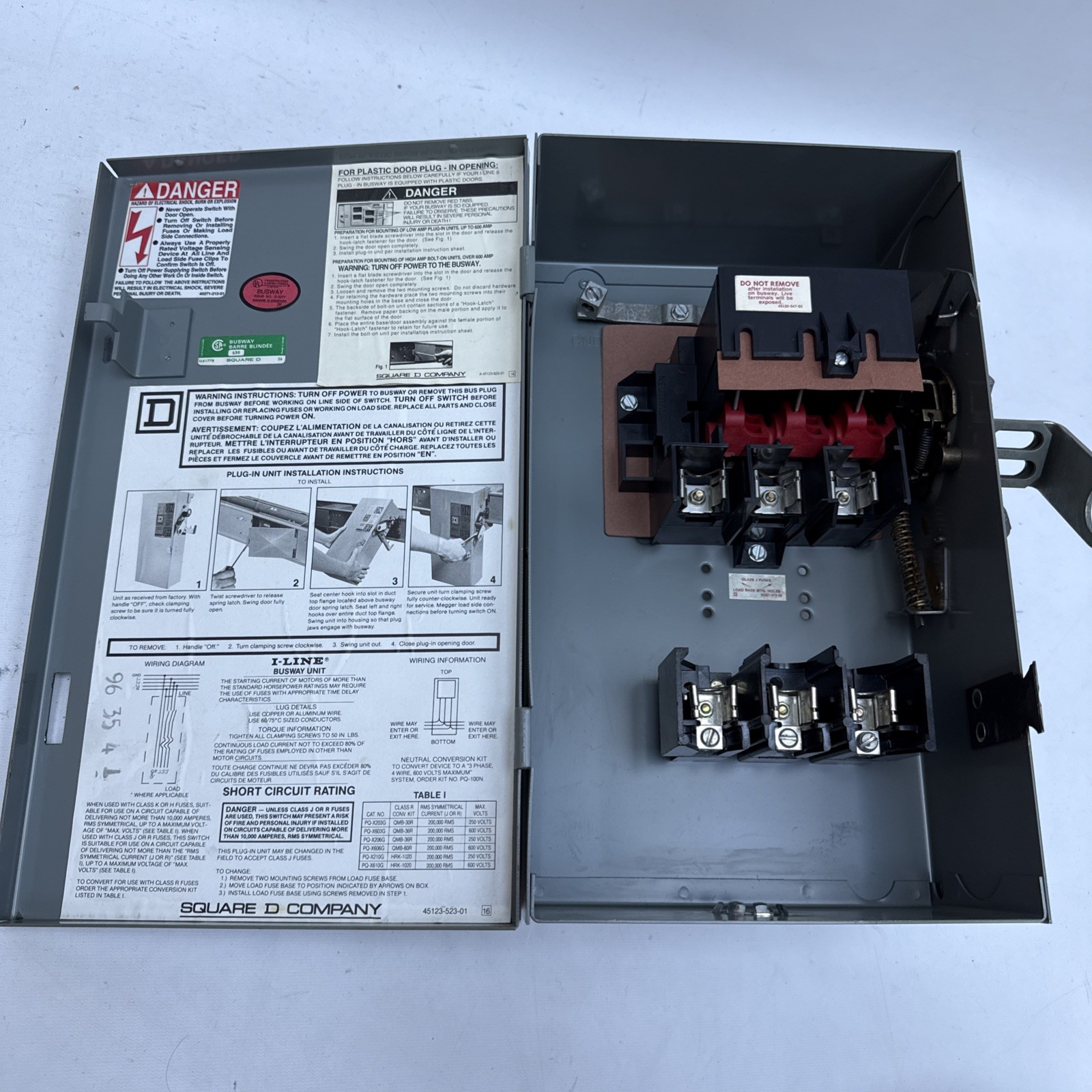 Square D I-Line PQ3603G 30 AMP 600V 3PH Fusible Busway Plug 3W, With ground, 30A