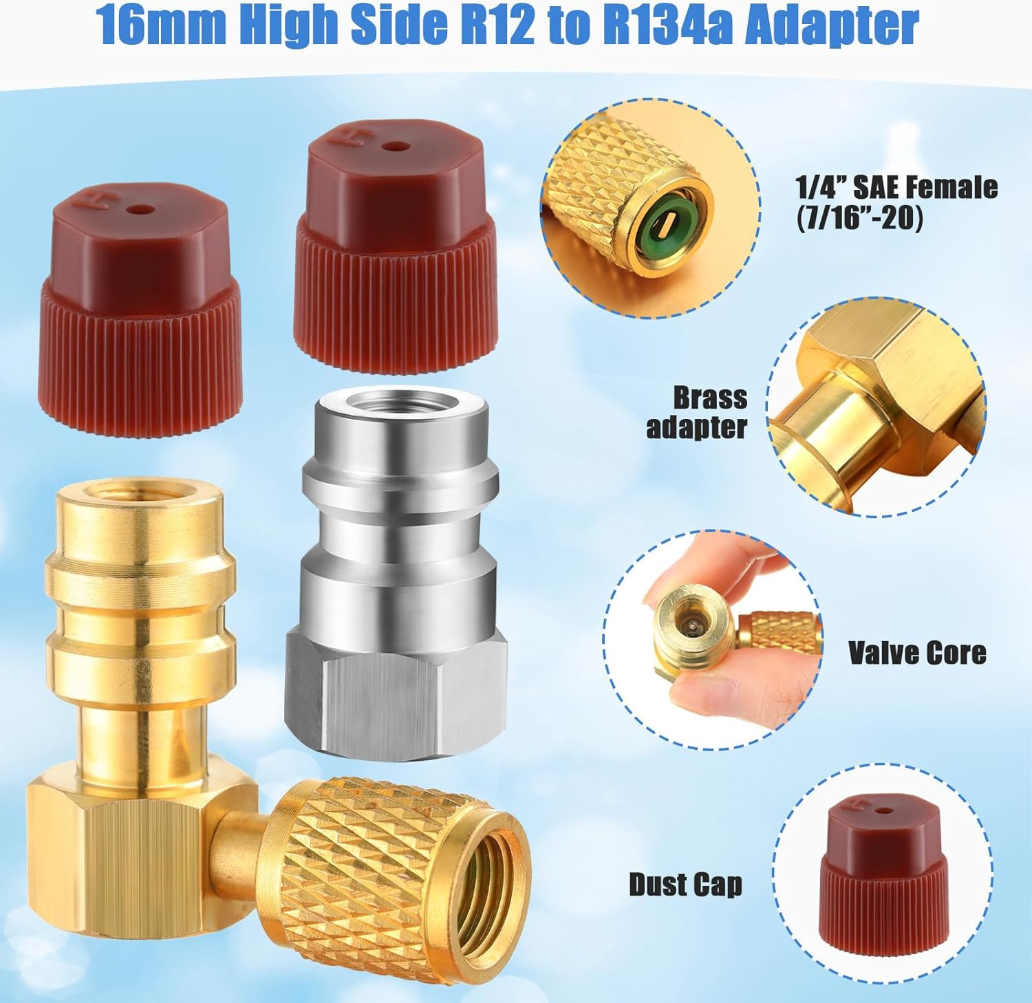 R12 to R134A AC Fitting Conversion Adapter Kit, Quick Coupler Valve A/C 90° Port