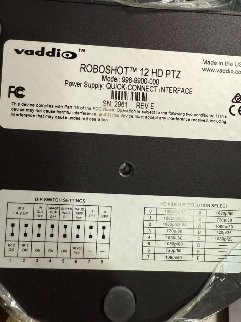 Vaddio RoboSHOT 12 HD PTZ Silver Video Conferencing Camera w/ connector, remote