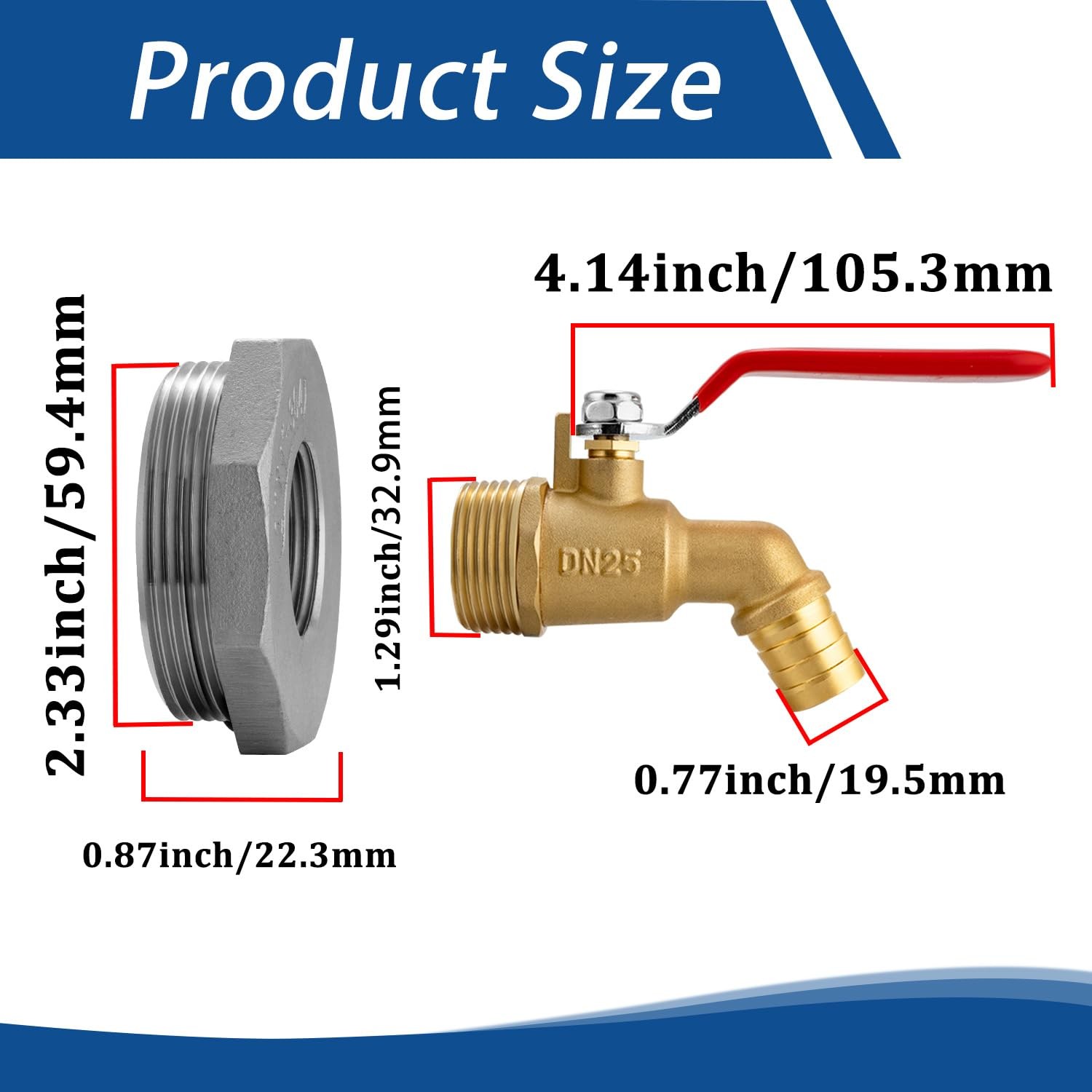 2″ Drum Faucet for 55 Gallon Drum, 1″ 2 ” to reducer, 45 degree-1Inch