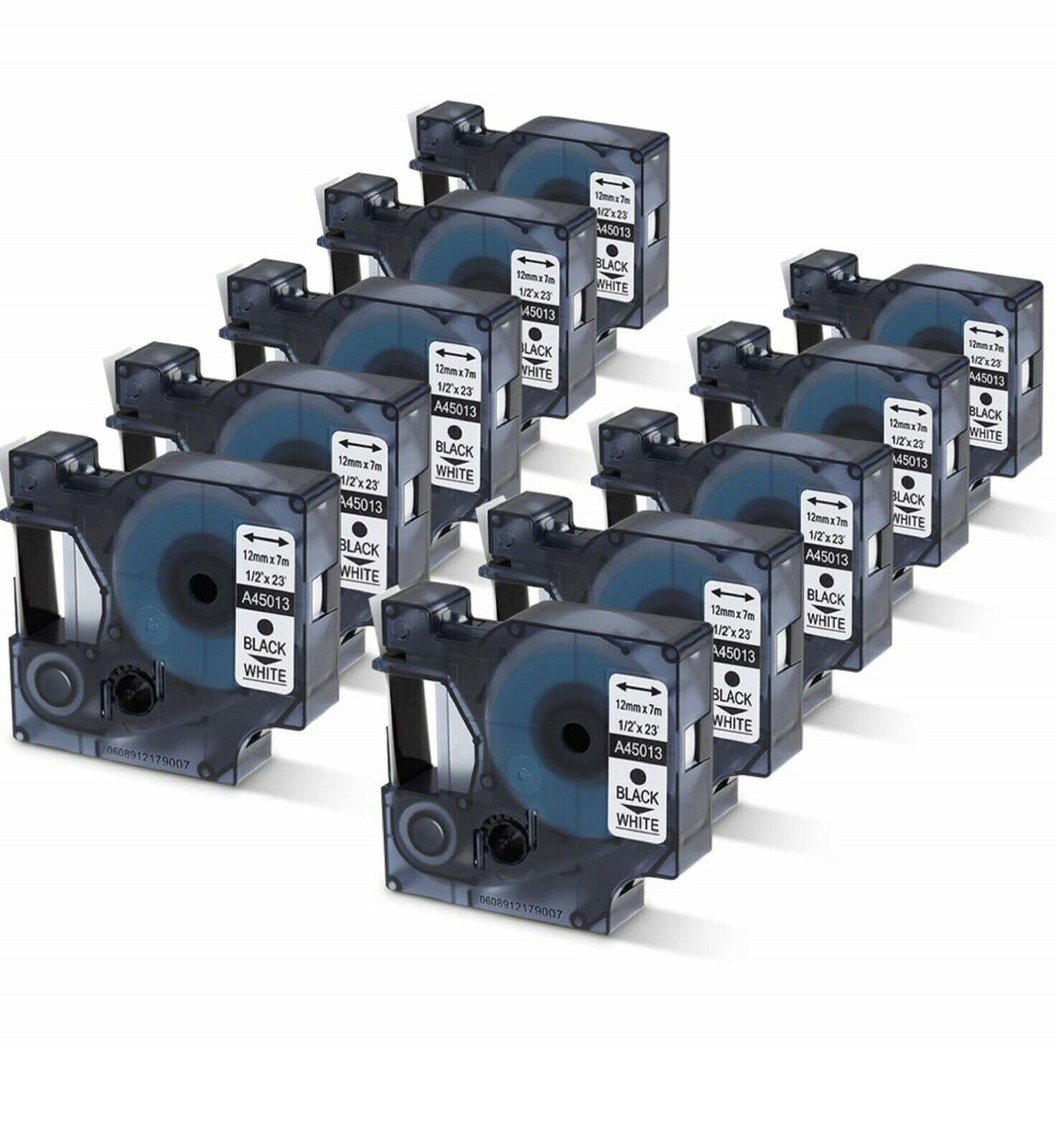 10PK For Dymo D1 Black on White S0720530 Label Tape Cassette 45013 1/2″ 12mm 160