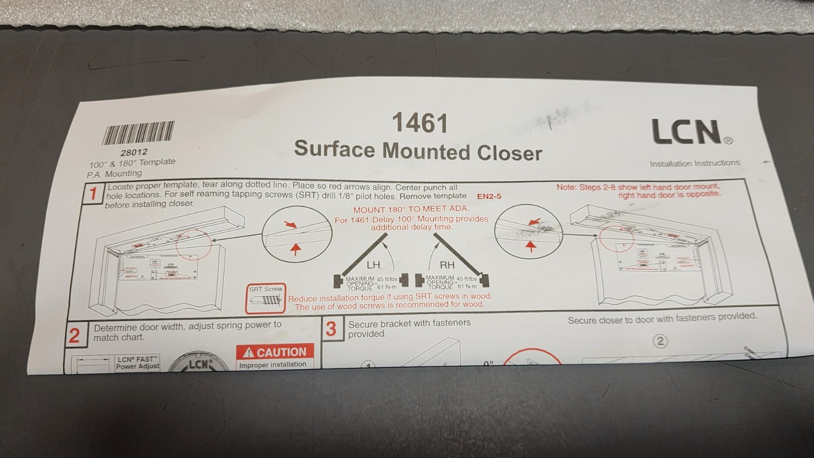 LCN 1461DEL Surface Mounted Door Closer W/Template Instructions TBWMS Alum Rw/Pa