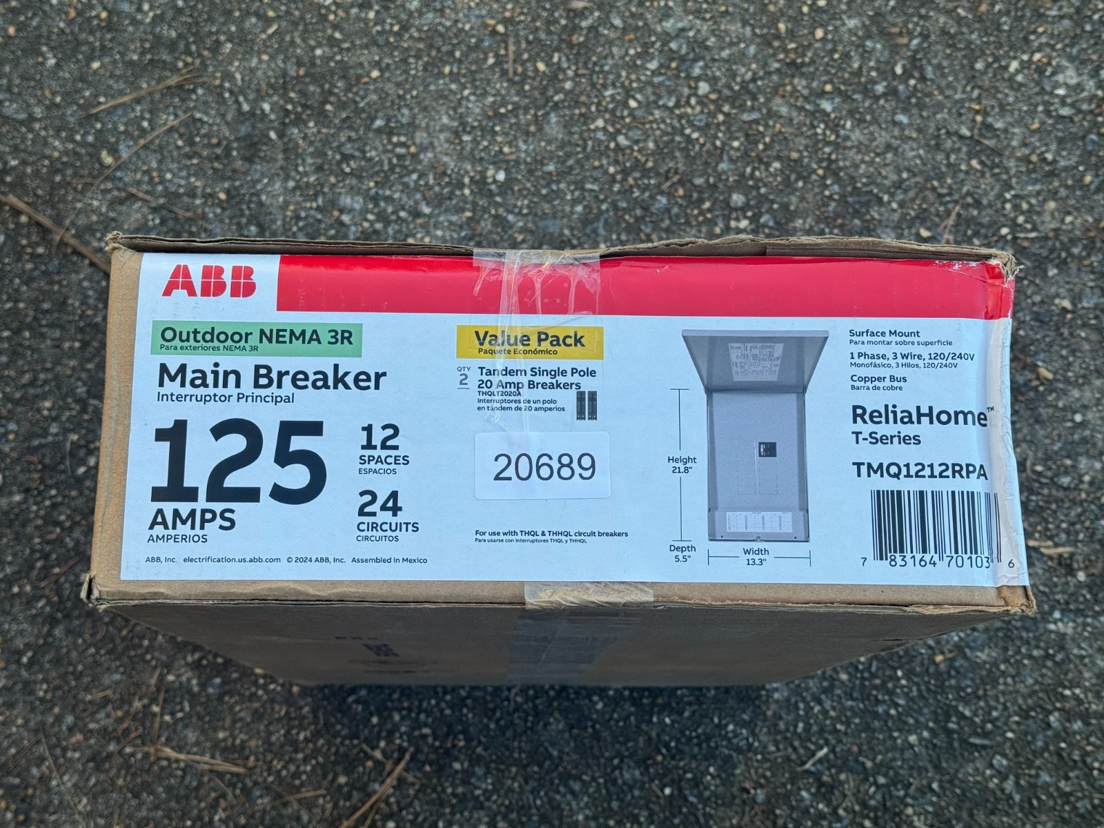 NEW ABB TMQ1212RPA 125 Amp 12 Space 24 Circuit Outdoor Main Breaker Panel Kit