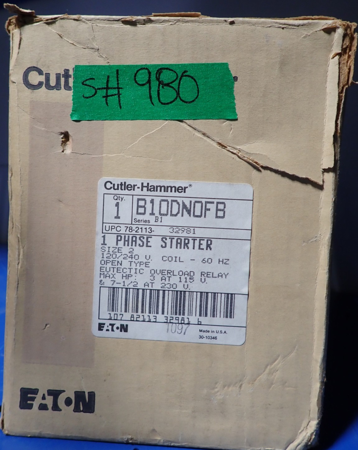 New Cutler Hammer B10DN0FB Ser B1 Single Phase Size 2 Starter 120/240 Volt Coil