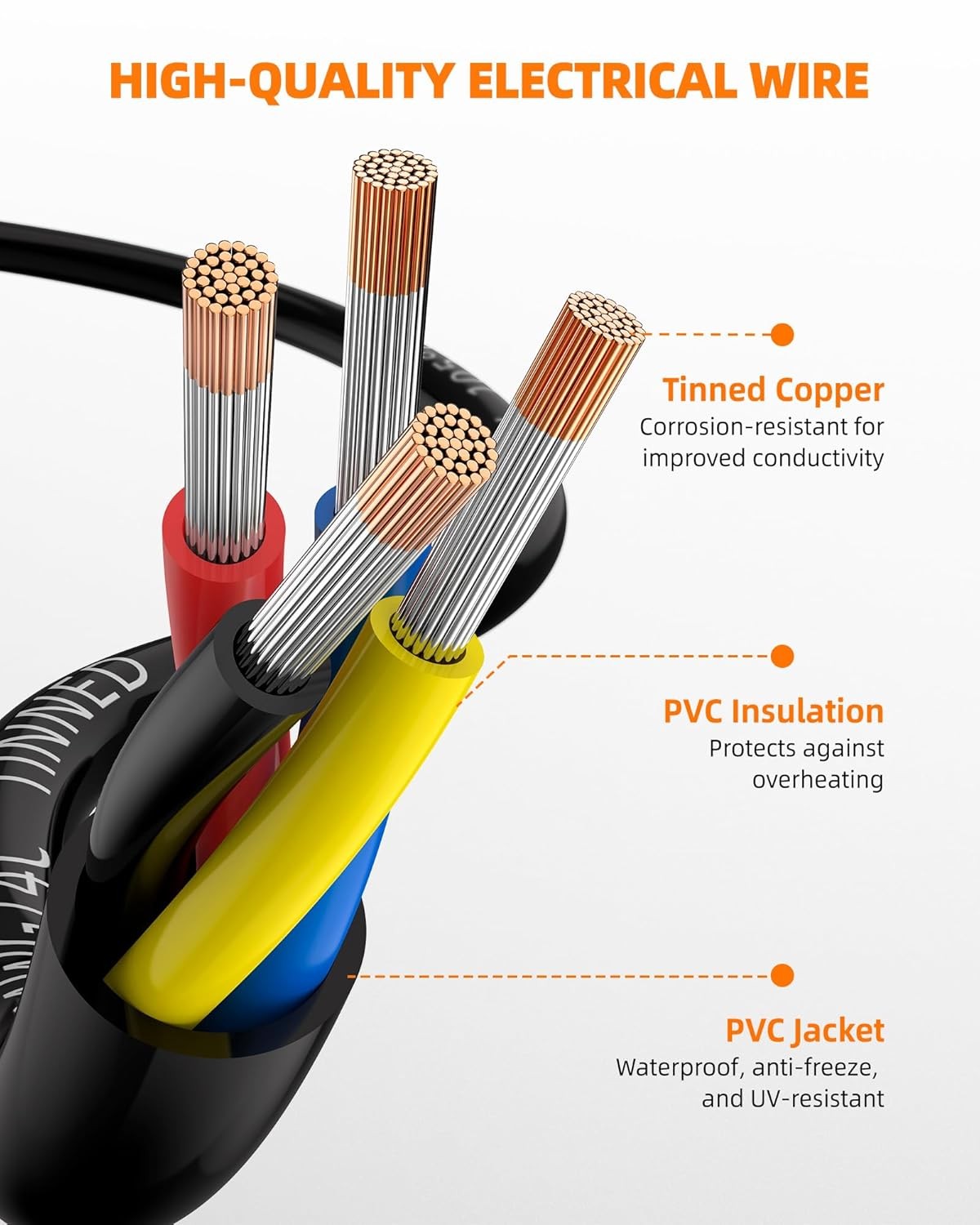 16 Gauge 4 Conductor Wire AWG 16 AWG Tinned Copper Stranded Electrical Ga