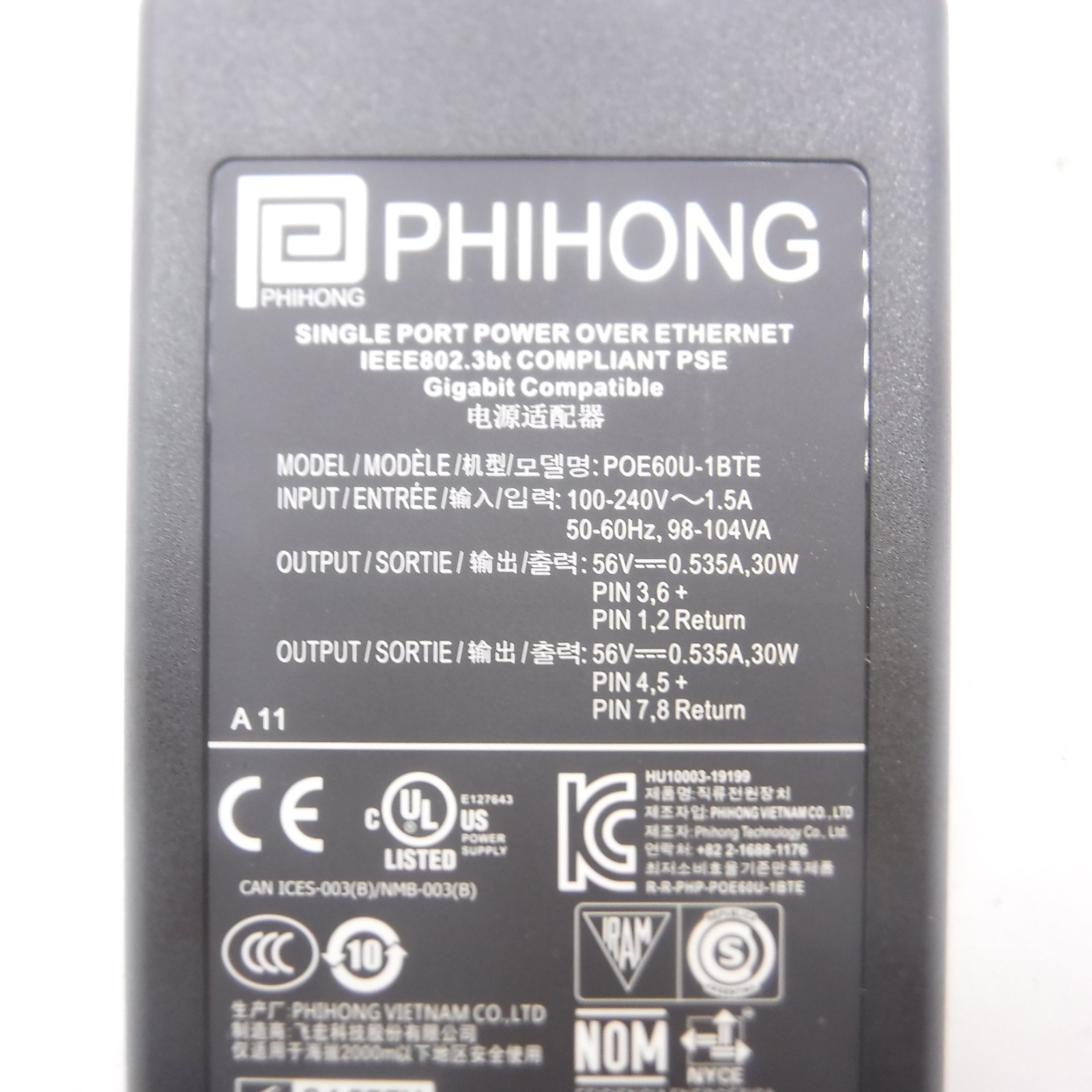 PhiHong Single Port Power Over Ethernet Midspan Adapter POE60U-18TE