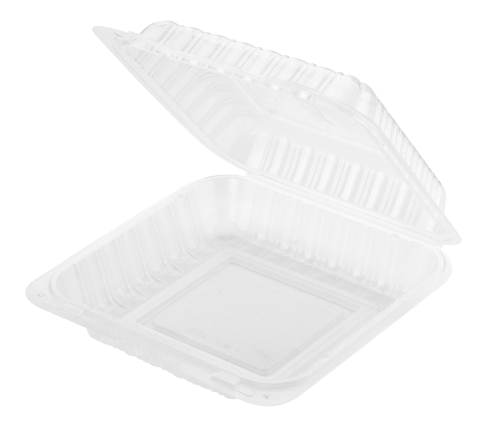 PP Hinged Container 9″x9″, 1 Compartment, Translucent, Vented, 150pc (150/1)