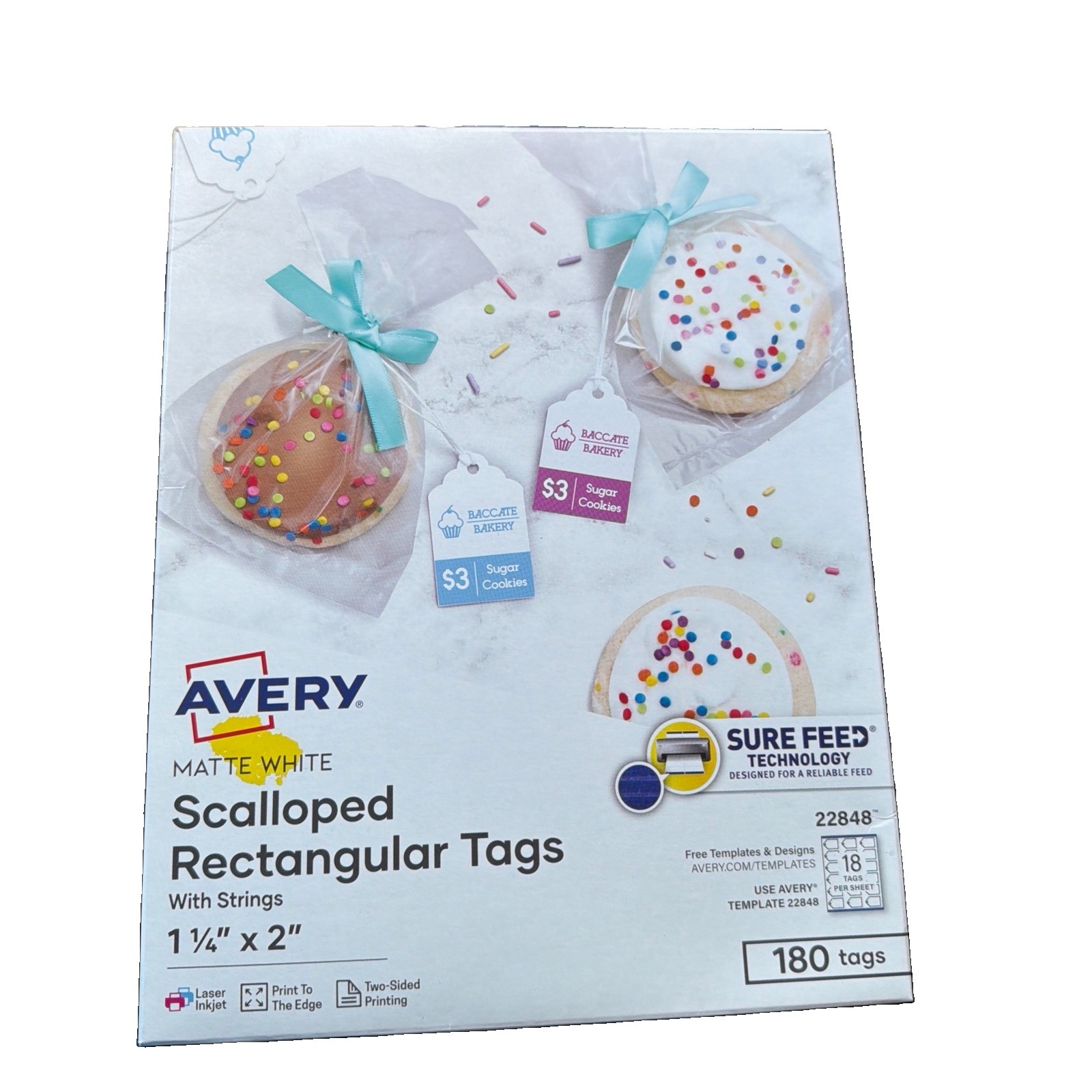 Avery Matte White Scalloped Rectangular Tags With Strings 1.25”X2”(180 Tags) New