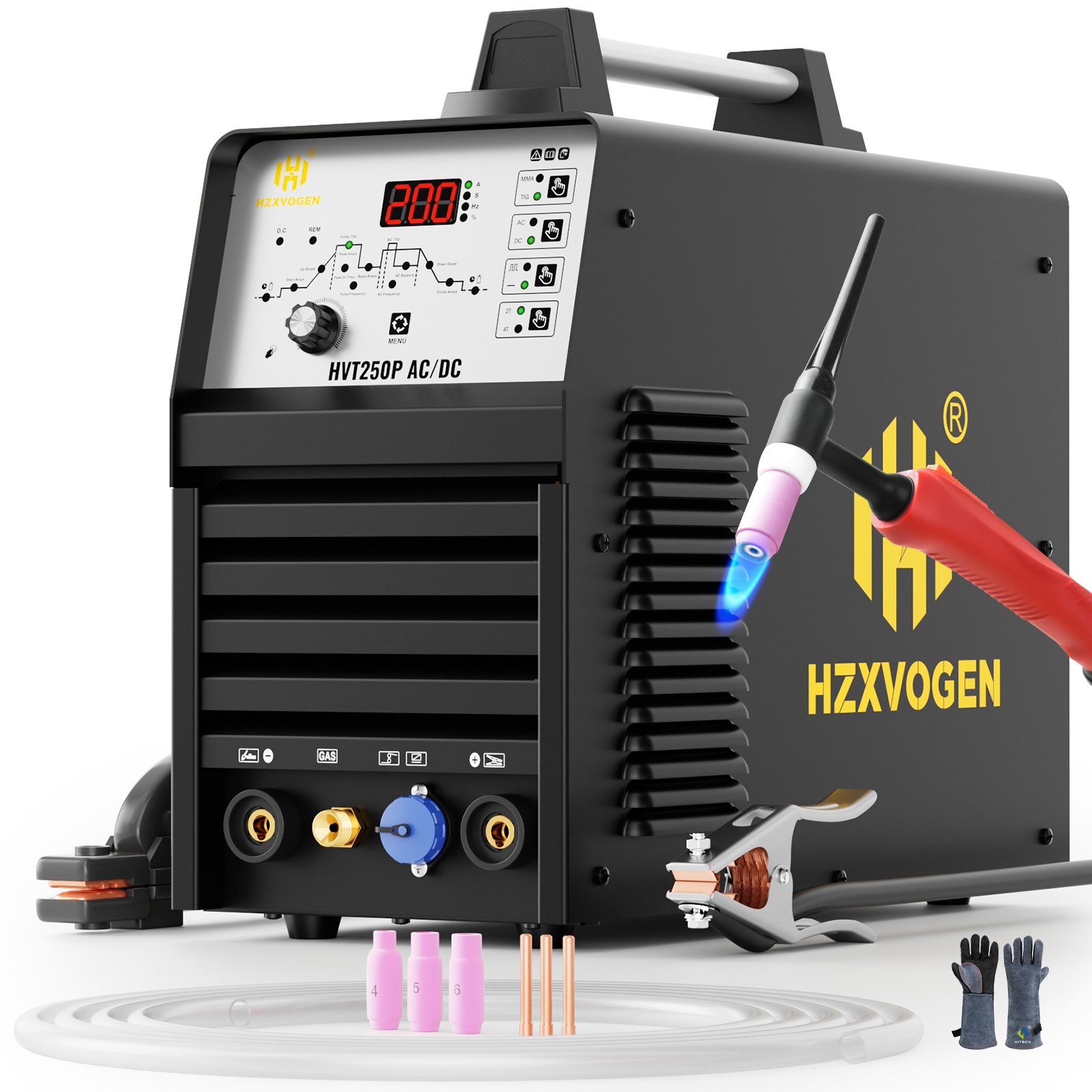 Aluminium AC/DC 200 Amp Digital 110V/230V Pulse Inverter 6 IN 1 STICK TIG Welder