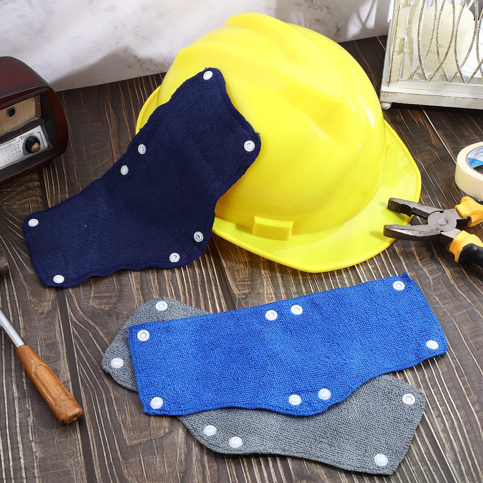 Funtery 12 Pieces Hard Hat Sweatband Washable Reusable Medium, Blue,Gray