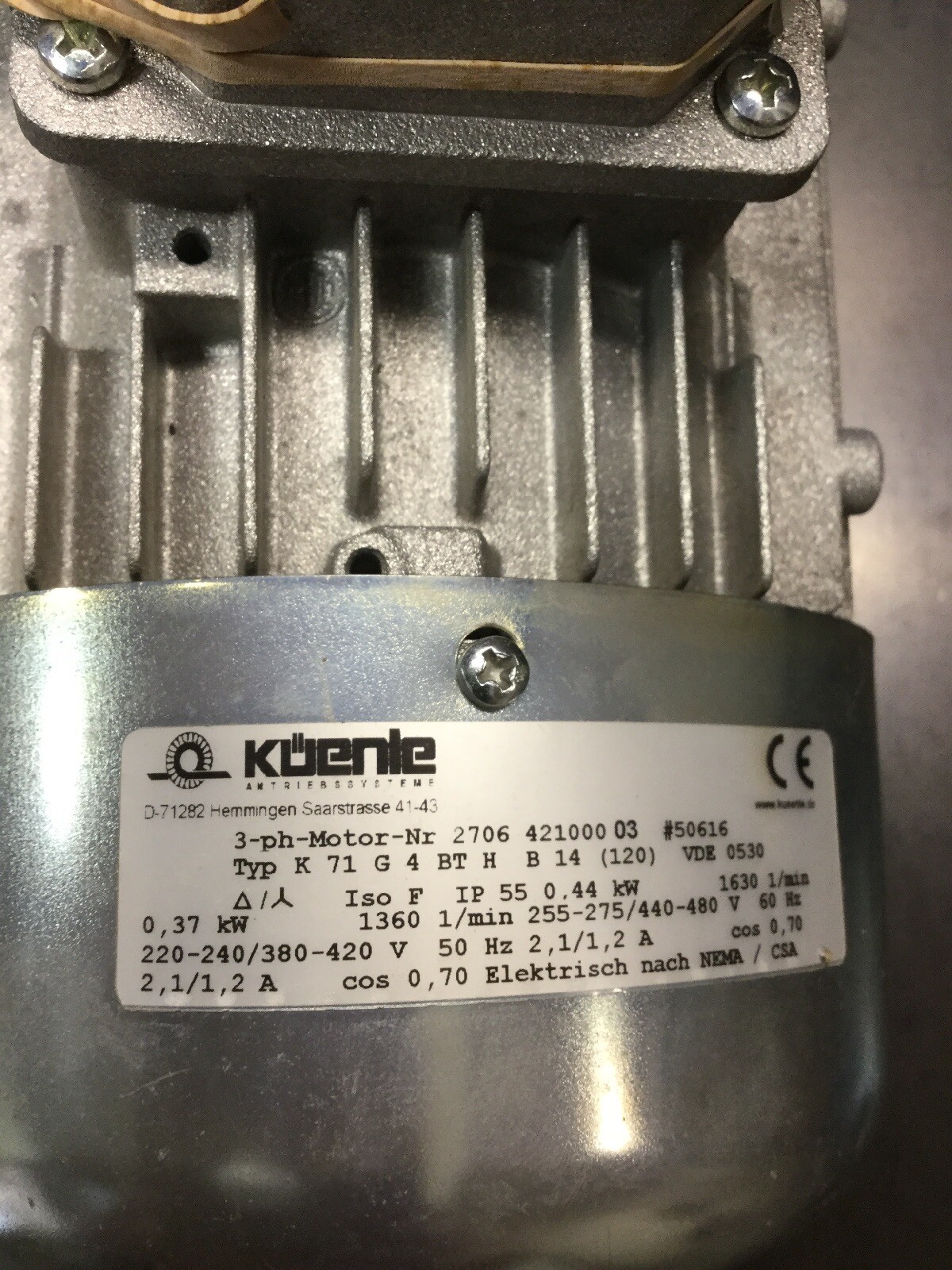 NEW, KUENLE, K71G4BTHB14, ELECTRIC MOTOR, 3 PHASE, 60 Hz. (23E-2)