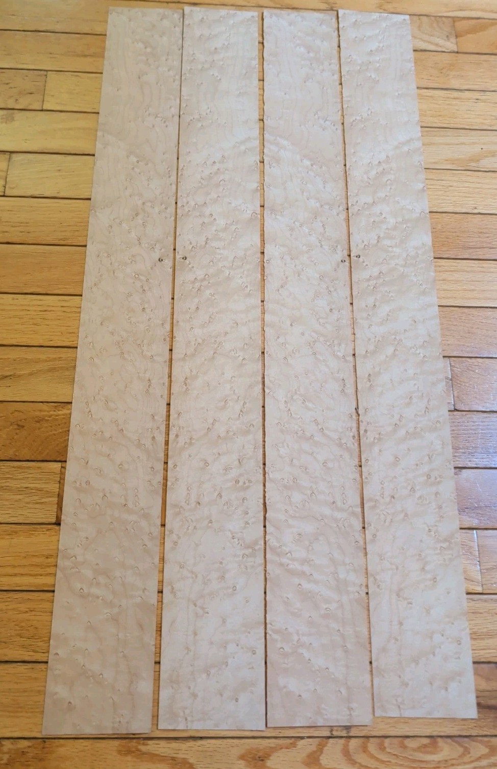Birdseye maple wood veneer 4 pieces 3 1/2″ x 31″ each 1/42″