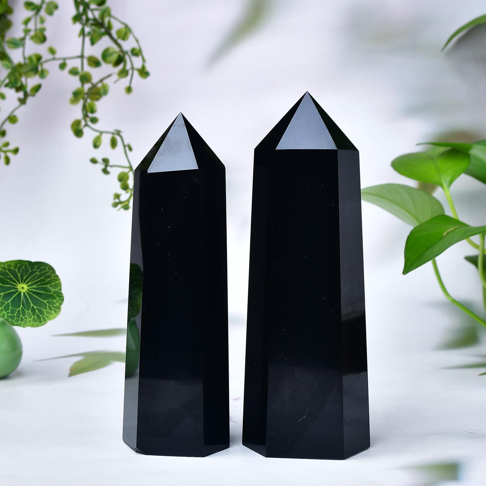 FZBHRO Black Obsidian Tower Large Crystal Point Obelisk 6 Faceted Healing 2.6lb