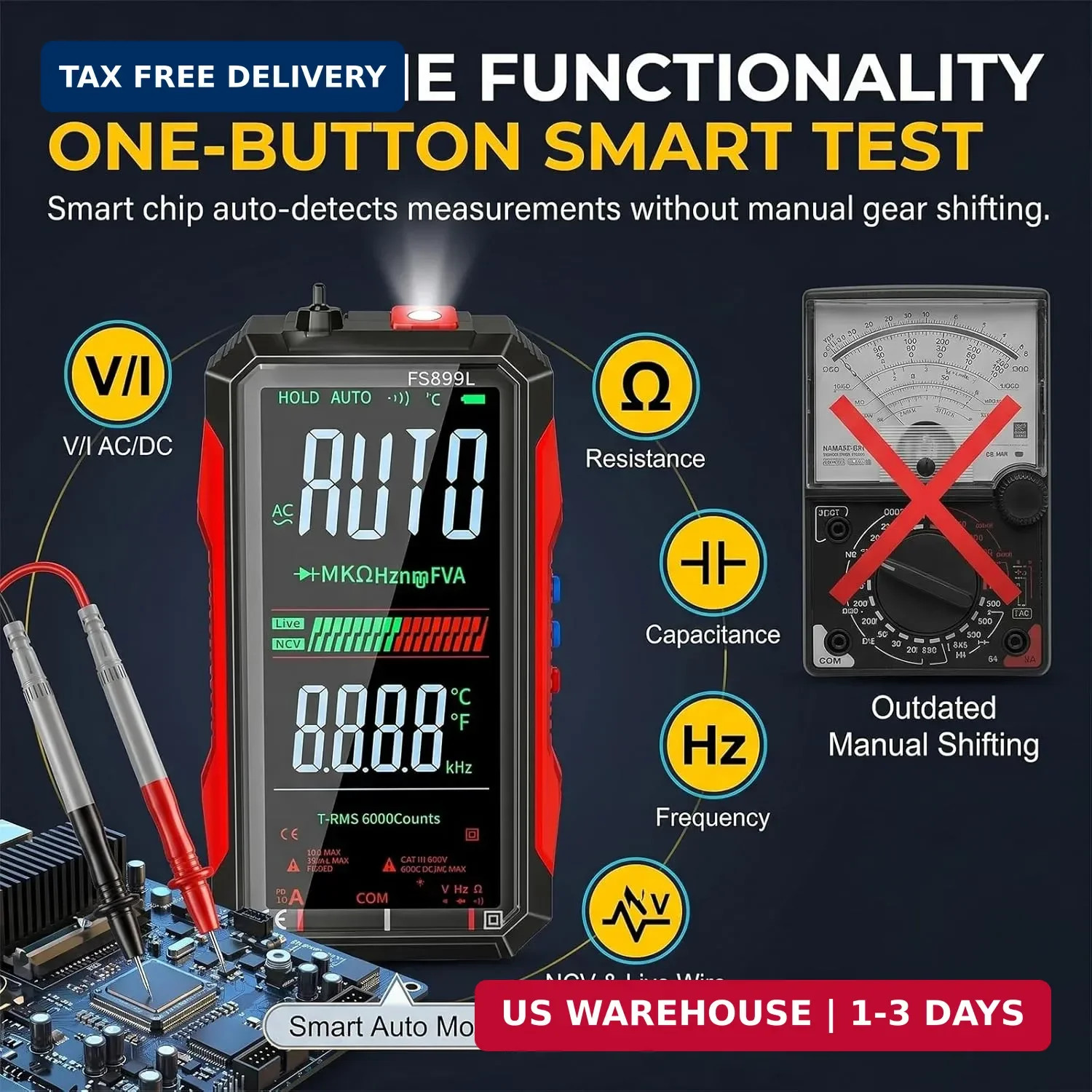 FS899L Digital Multimeter True RMS 6000 Counts USB-C Rechargeable NCV Tester