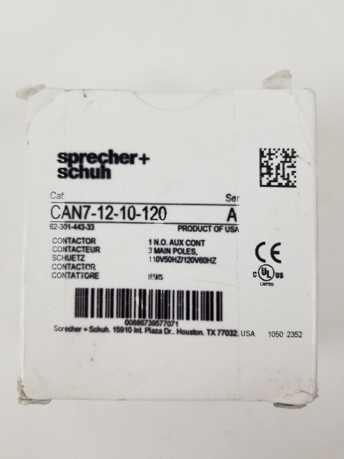 Sprecher + Schuh CAN7-12-10-120 Contactor SER. A 12A 3-Pole 110/120 VAC NEW