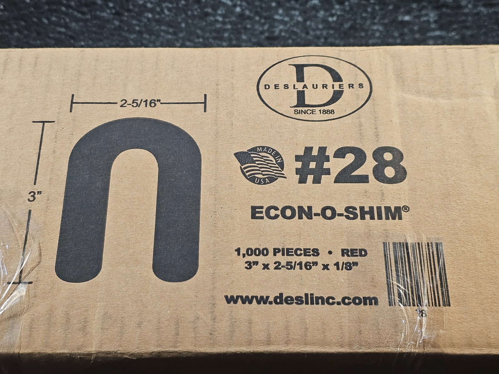 (QTY 1000) Deslauriers #28 2 5/16 In x 3 In x 1/8 In Econ-O-Shim Horseshoe Shim