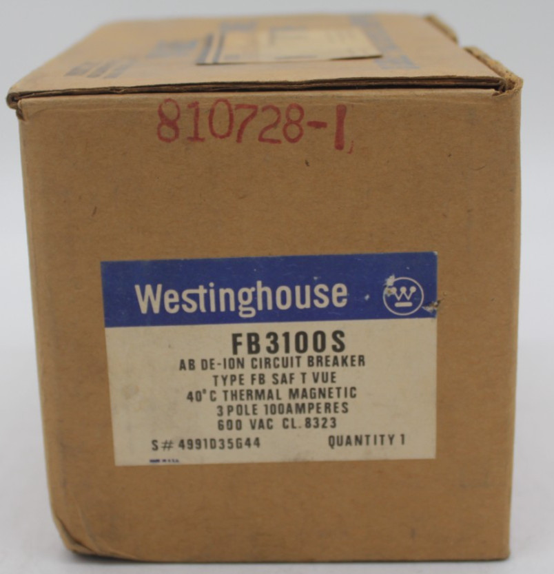 NOS Westinghouse FB3100S Circuit Breaker 3 Pole 100 AMP 600 VAC