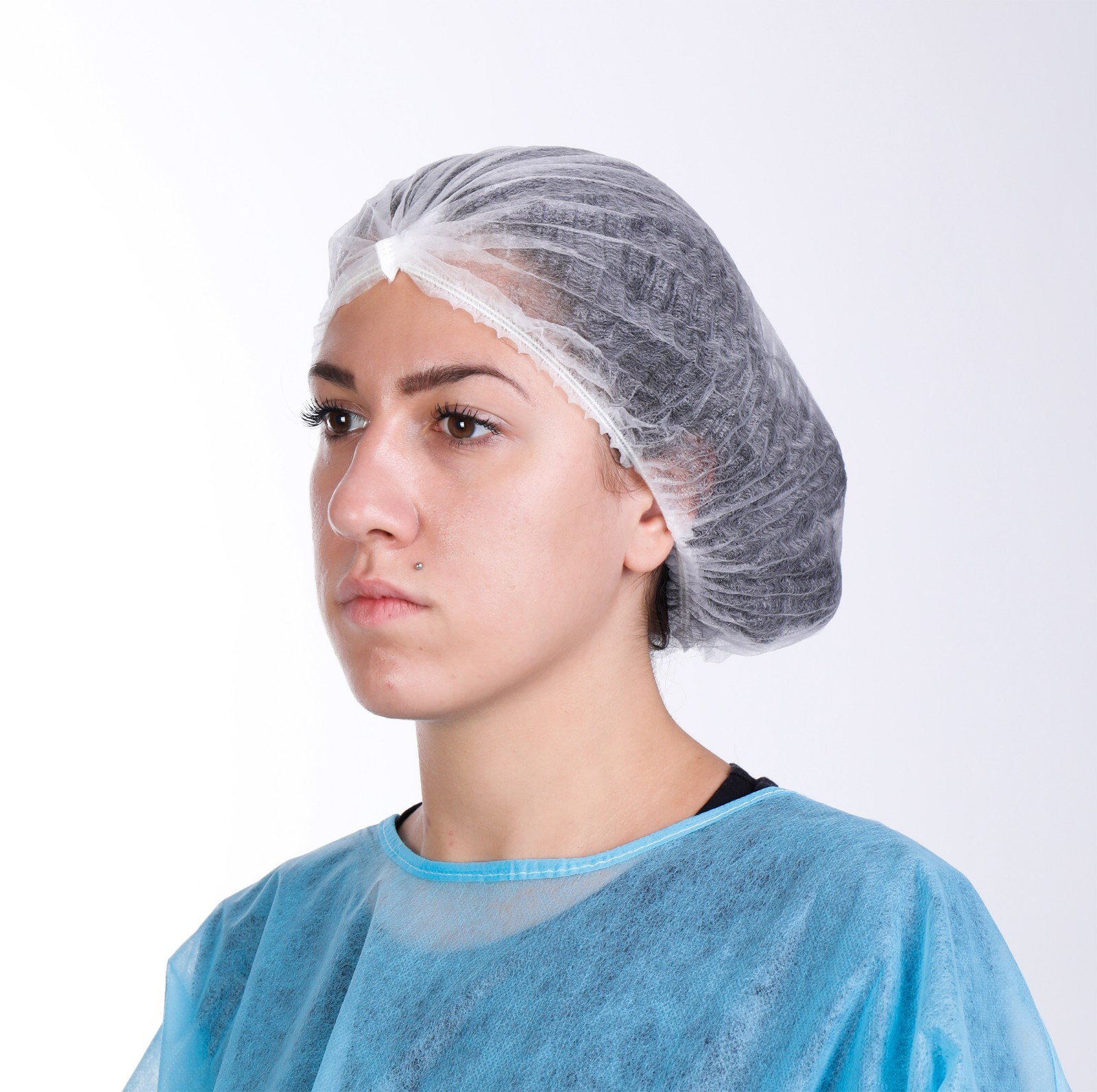 100 Disposable 18″ Non-Woven Strip Mob Caps(Pink/White) Net Bouffant Head Covers
