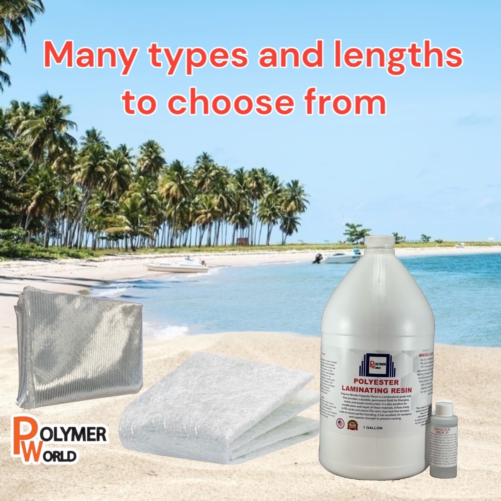 Fiberglass Repair Kit 1 Gal of Polyester Resin 1708x50x5 Yard Biaxial Cloth