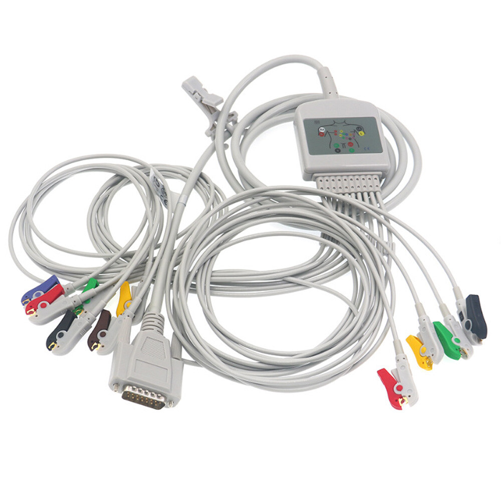 10Lead ECG Lead Wire EKG Cable Banana/Clip Compatible with Nihon Kohden 2.5m 15P