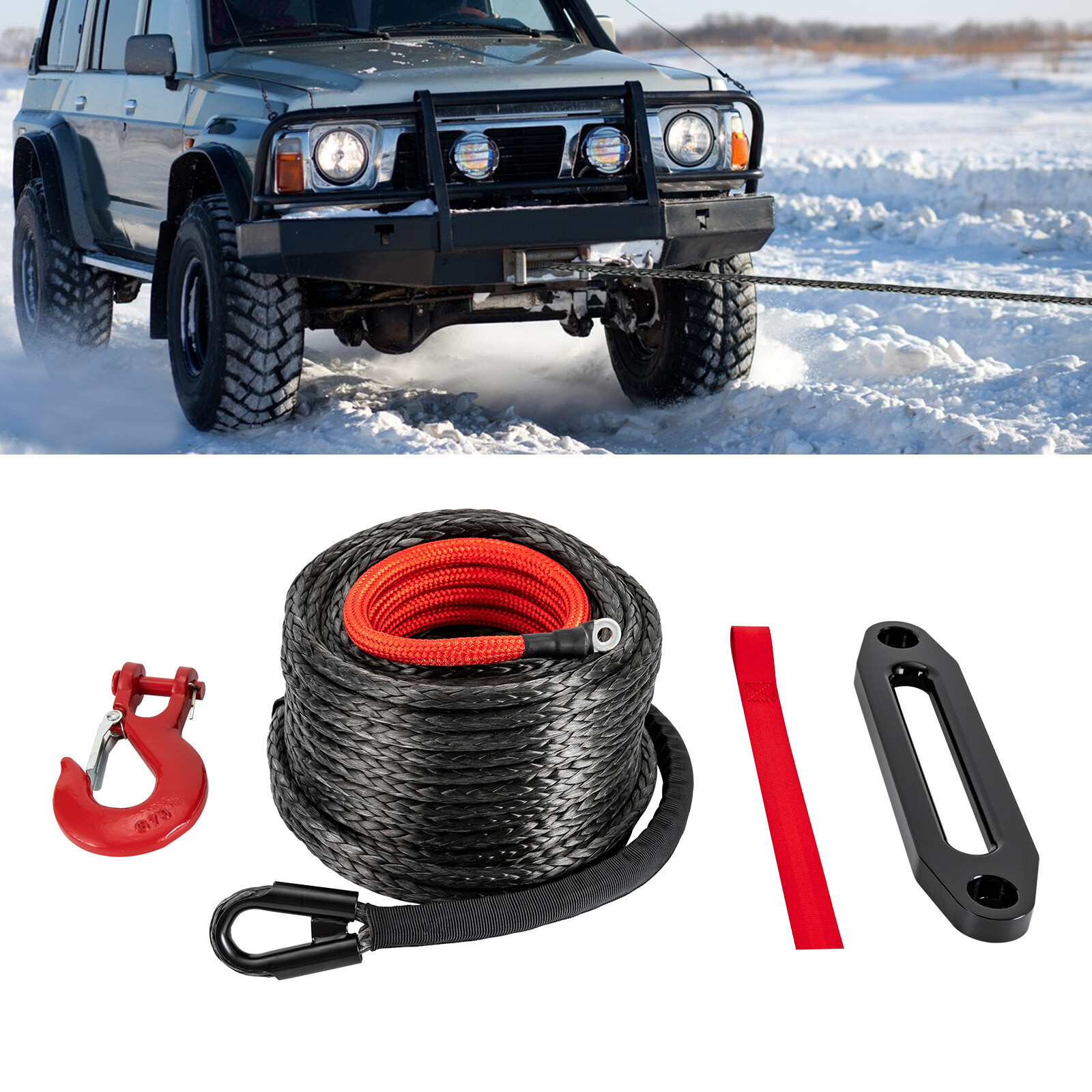 Synthetic Winch Rope Winch Line Cable With Hook 1/2″X92′ 23809 Lbs For Truck USA