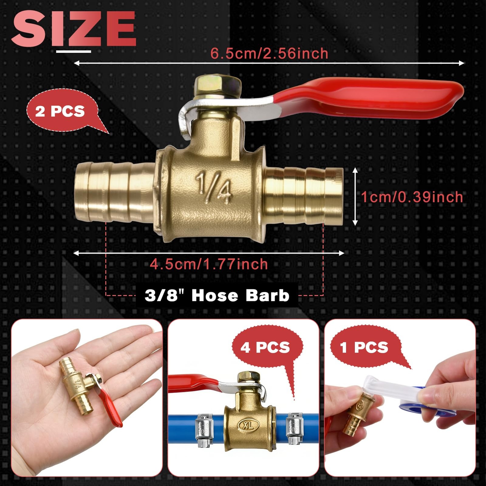 3/8 Inch Brass Mini Shut Off Ball Barb Valve, Hose Barb Valves for Air Water …