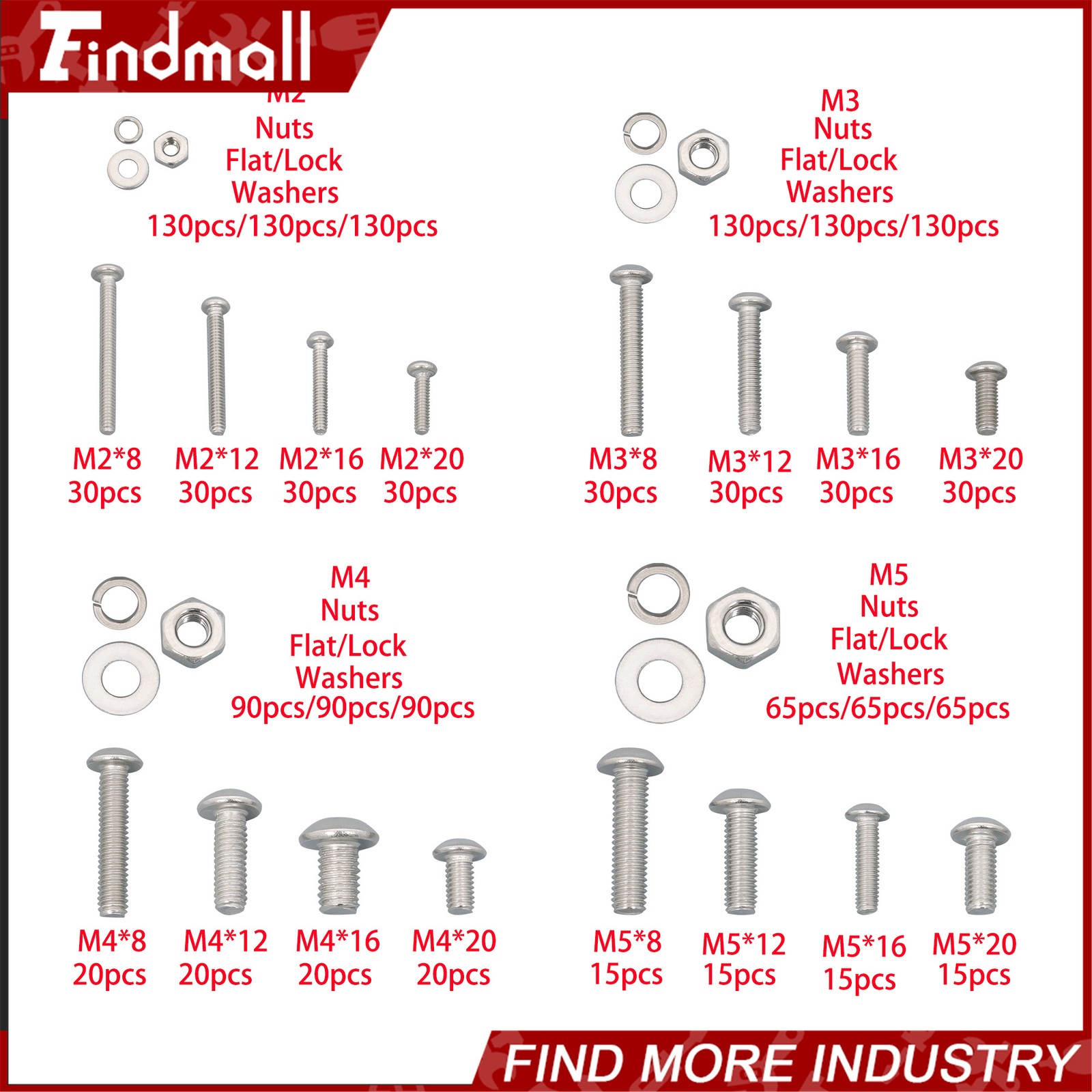 1625Pcs M2 M3 M4 M5 Metric Screw Assortment,304 Stainless Steel Bolts and Nuts