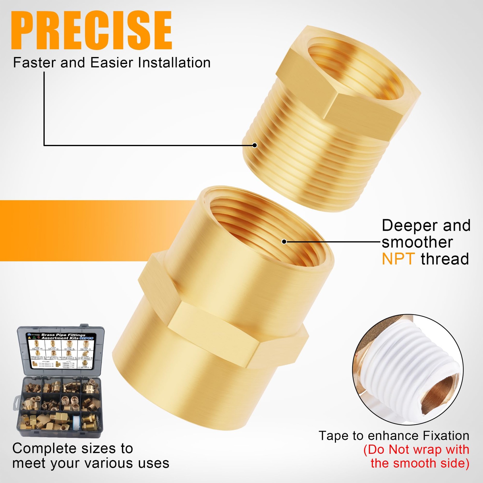 92PCS Brass Pipe Fittings Assortment Kit,1/8″ 1/4″ 3/8″ 1/2″ NPT