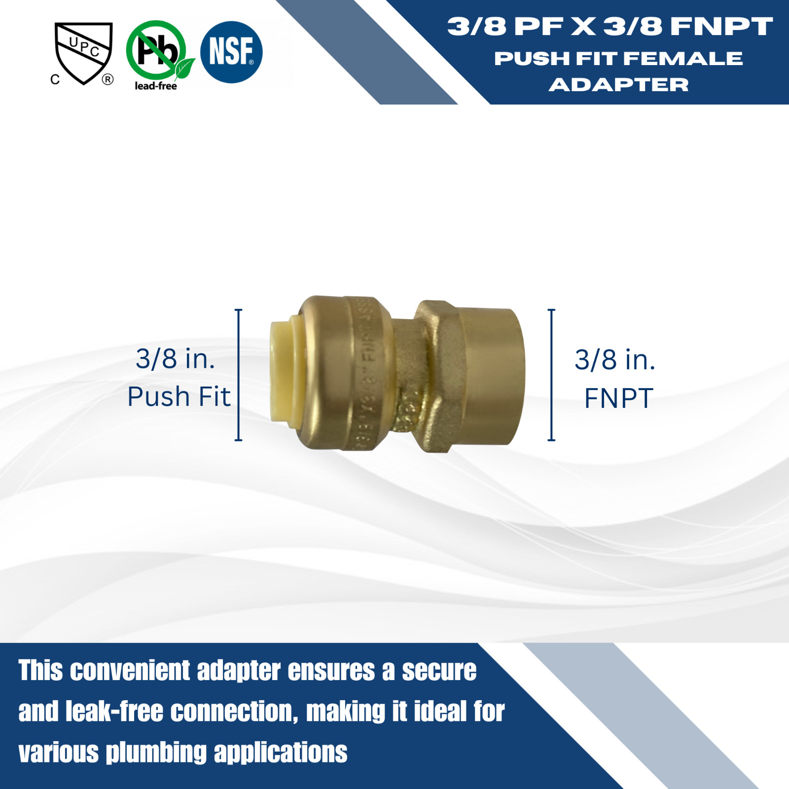 10 Pcs XFITTING 3/8″ Push FIt x 3/8″ Female NPT Adapter, Lead Free Brass