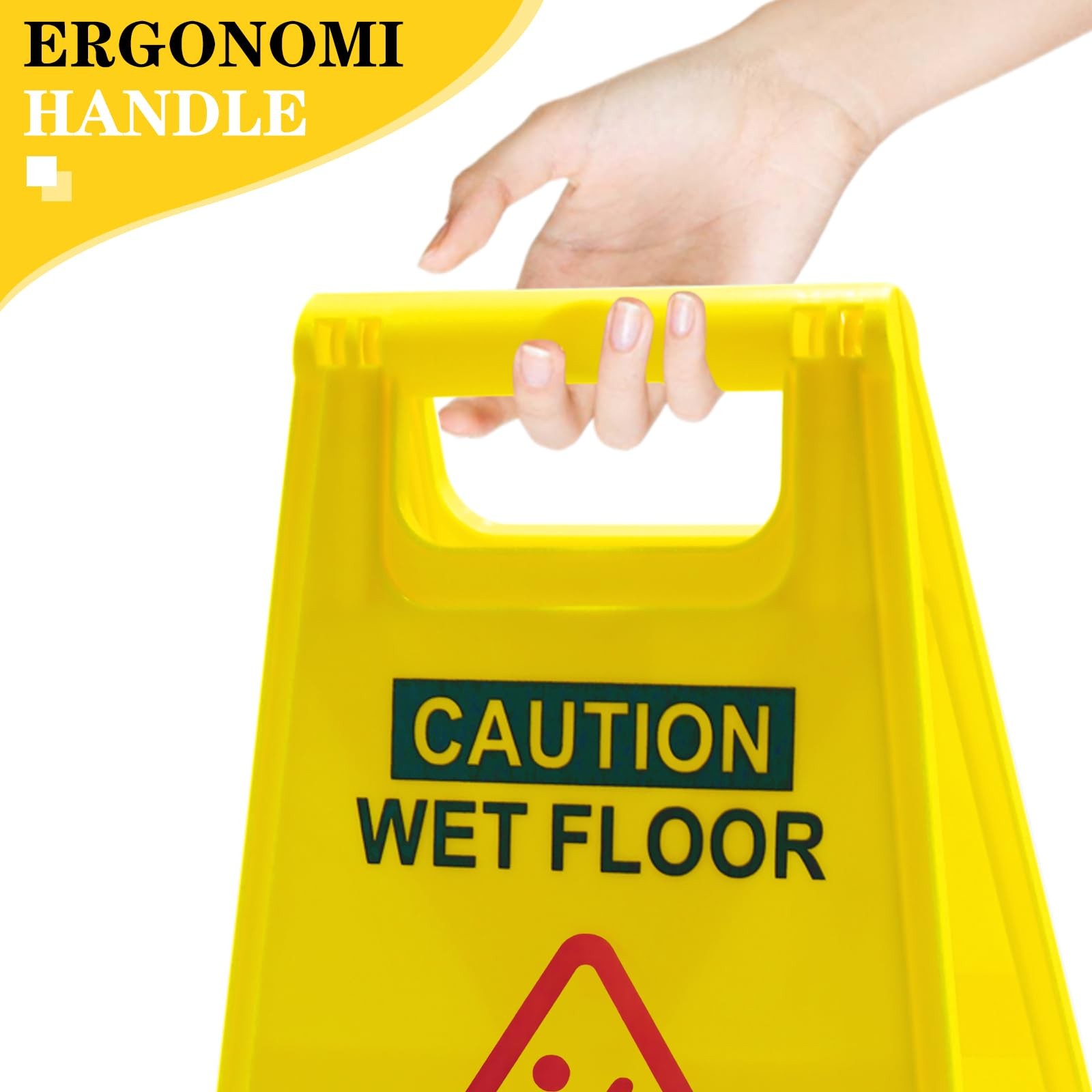2-Pack Caution Wet Floor Sign, 17.5″ Height, Bright Yellow, Double-Sided Folding