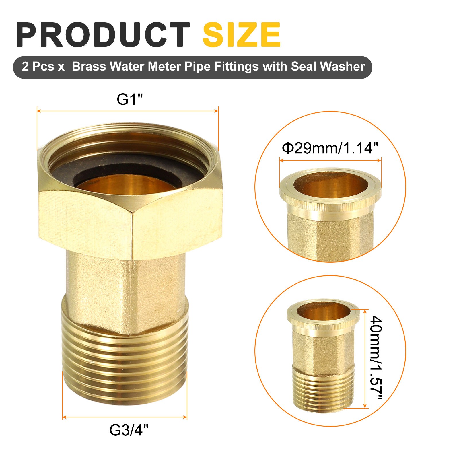 2Pcs Brass Water Meter Pipe Fittings G3/4″ Male x G1″ Female Thread