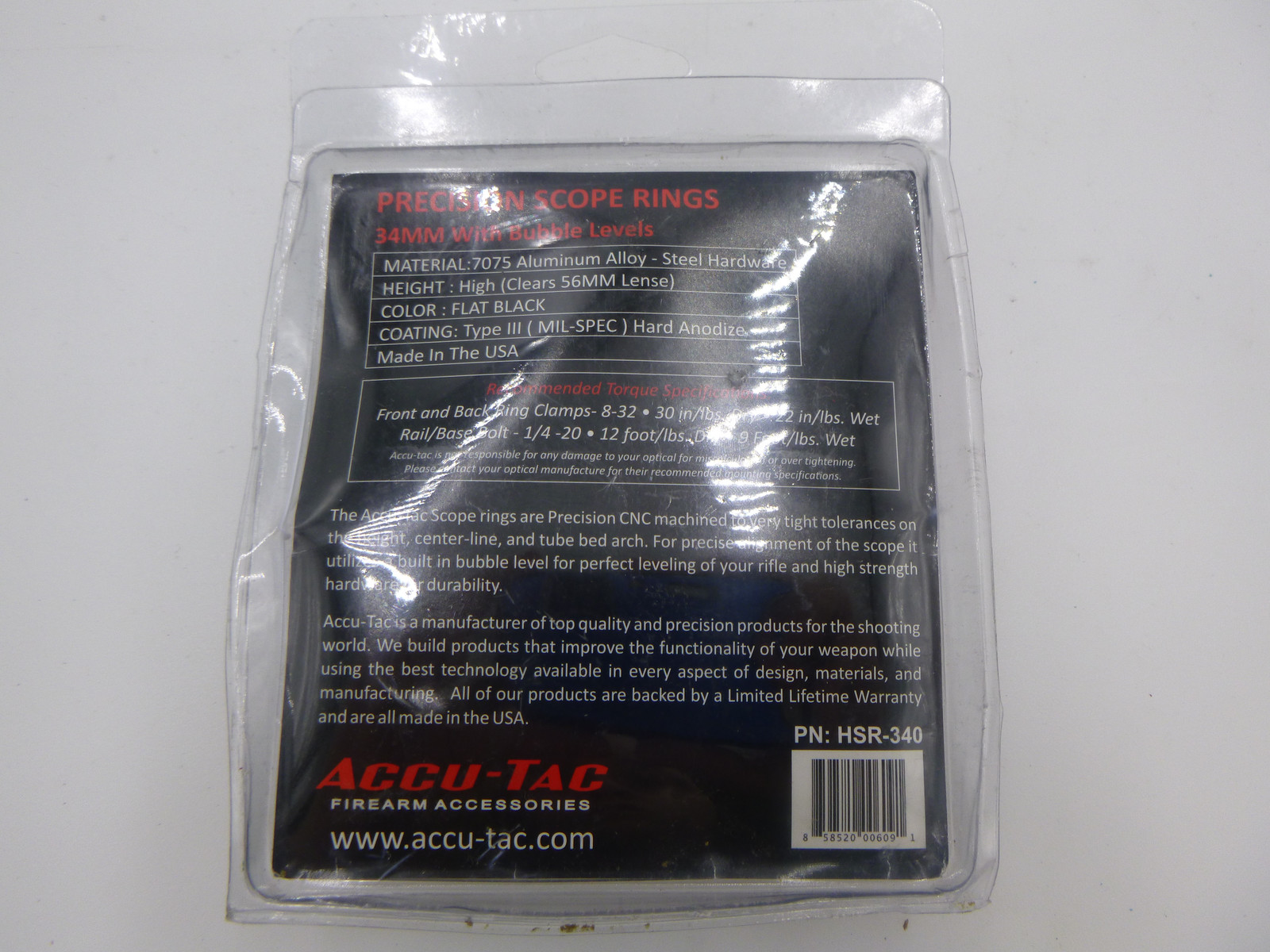 Accu-Tac Precision Scope Rings High 34MM with Bubble Levels HSR-340