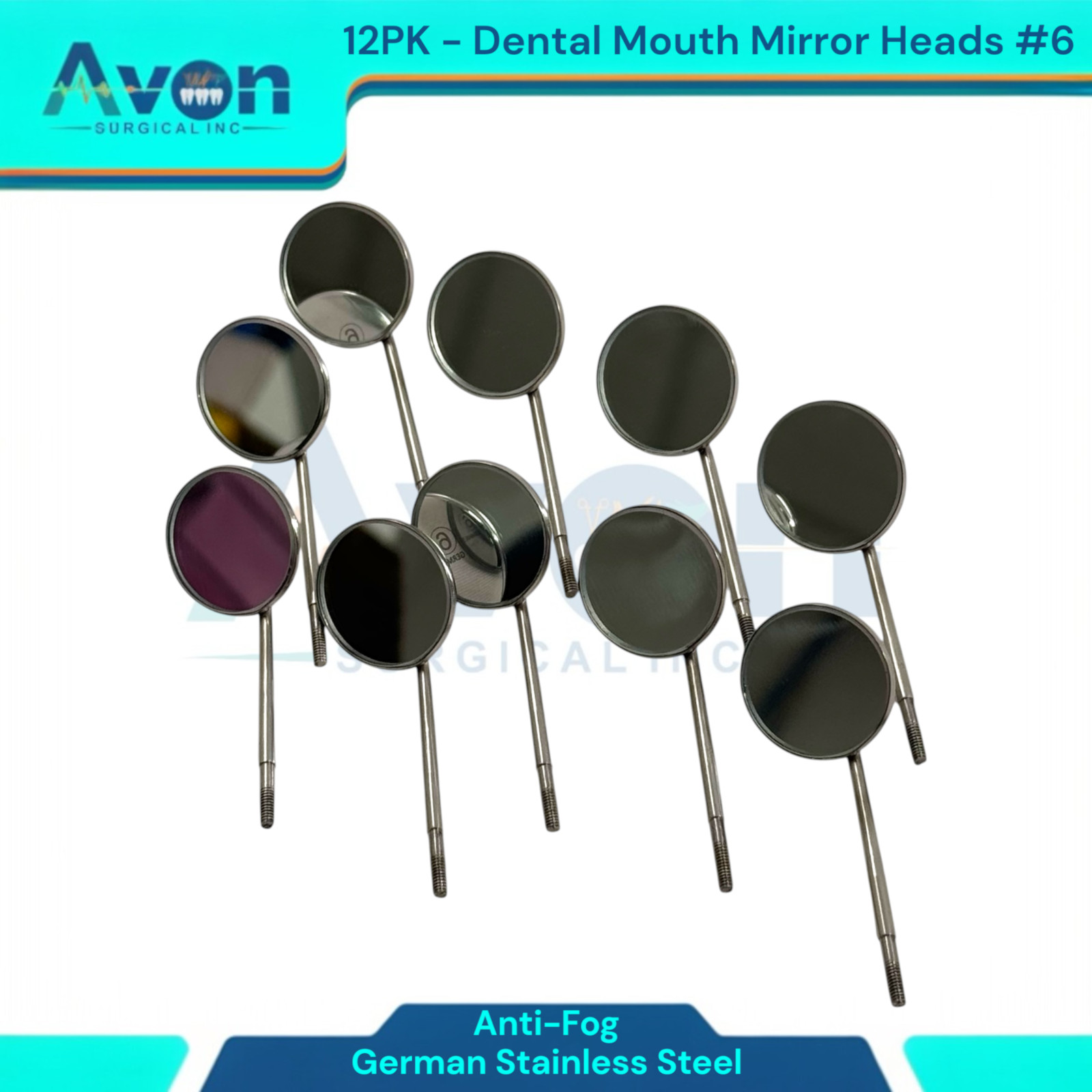 #6 Mouth Mirror Heads for Oral Examinations, Cone Socket, Anti-Fog – Pack of 12