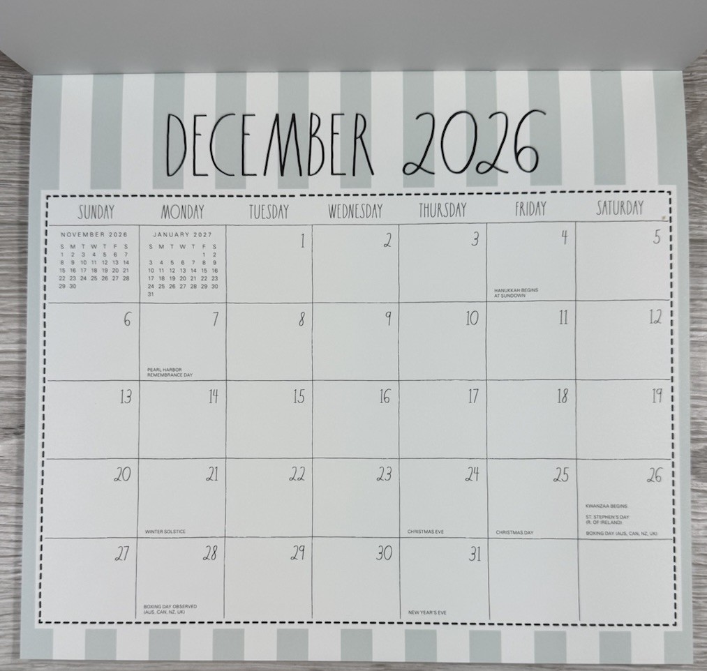 RAE DUNN 2026 2027 Magnetic 17 Monthly Pad Calendar Planner Blue Stripe 9.5×8.5″