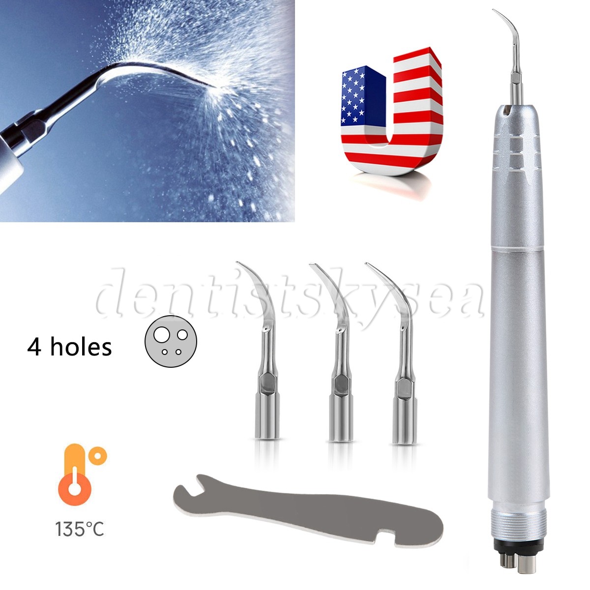 Dental Air Scaler Sonic Perio Scaling 4 Hole with 3 Compatible Tips US STOCK