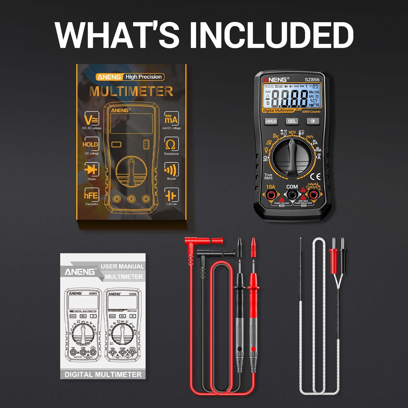 ANENG True RMS Digital Multimeter 6000 Counts Auto Range Kit with Voltage Tester