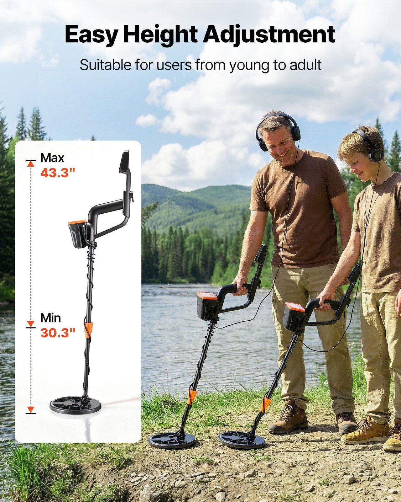 8″ Metal Detector: IP68 Coil, 5.8kHz, FSTN Display, 3 Modes, Adjustable Handle