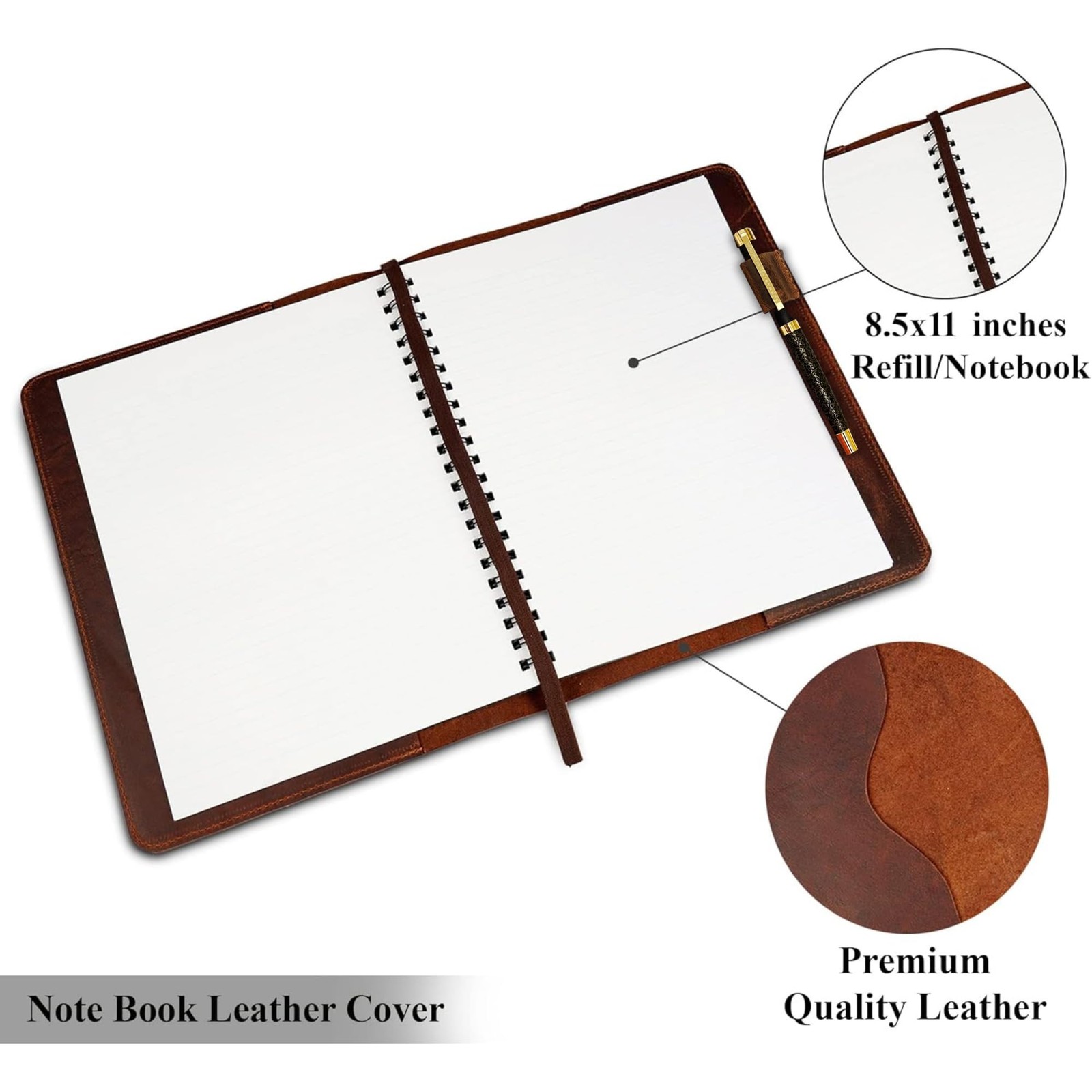 , Heavy Duty Full Grain Leather Journal Cover (8.5 x 11 in.), Refillable Cahi…