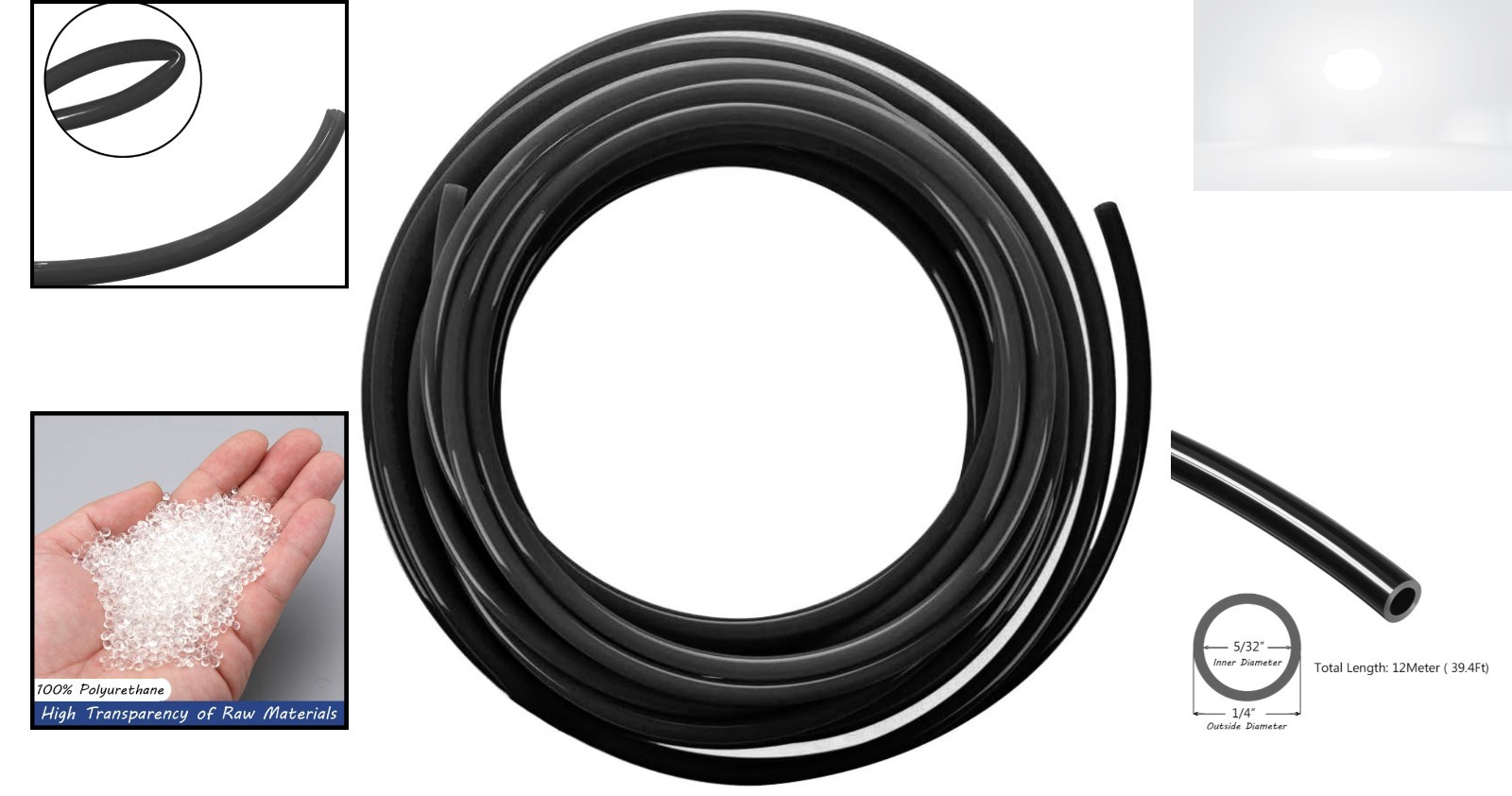 Pneumatic Tubing 1/4″ OD Black PU Air Compressor Hose 39.4ft Flexible Pipe Water
