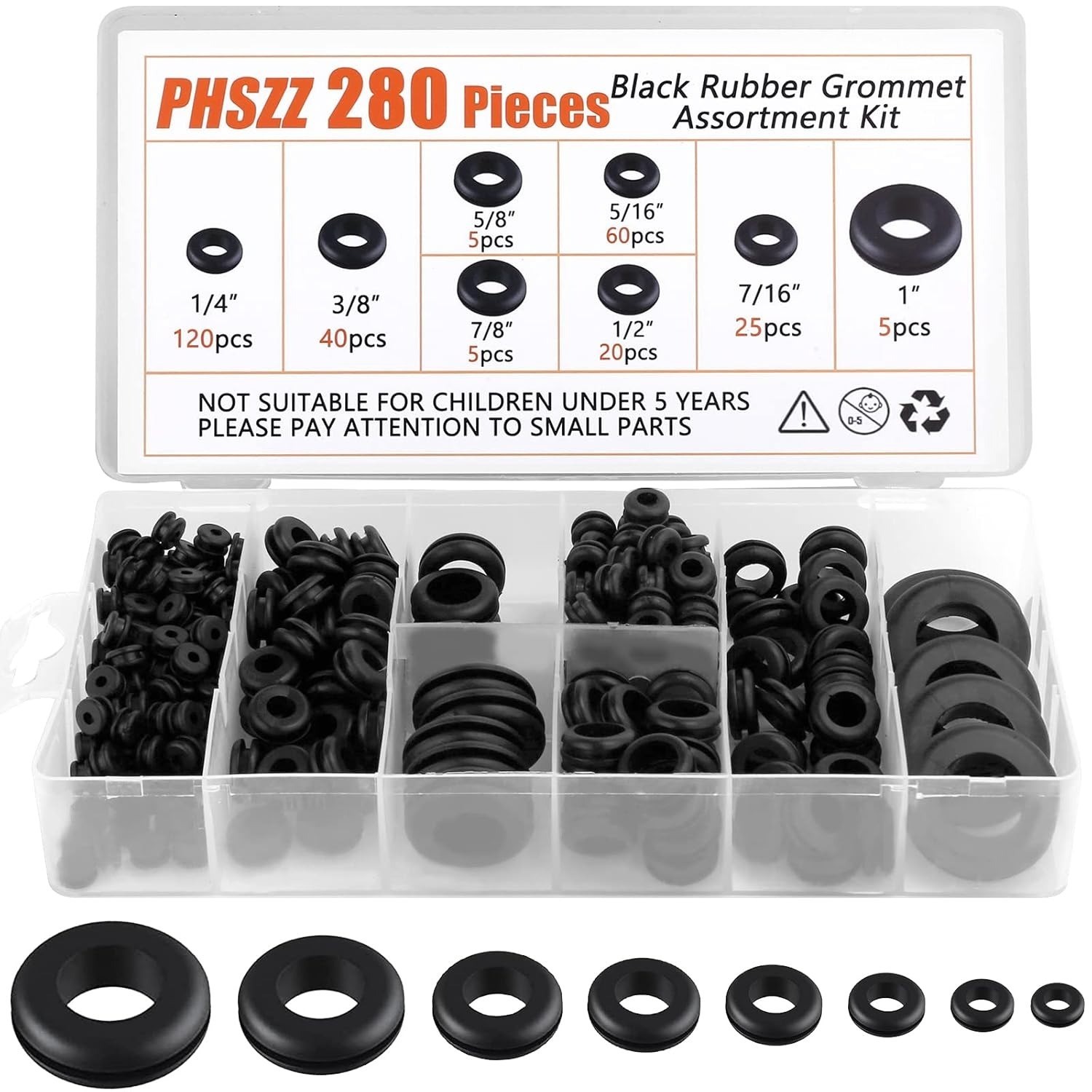 280 PCS Rubber Grommets Kit, Rubber Hole Grommet Gaskets Assortment for Wiring