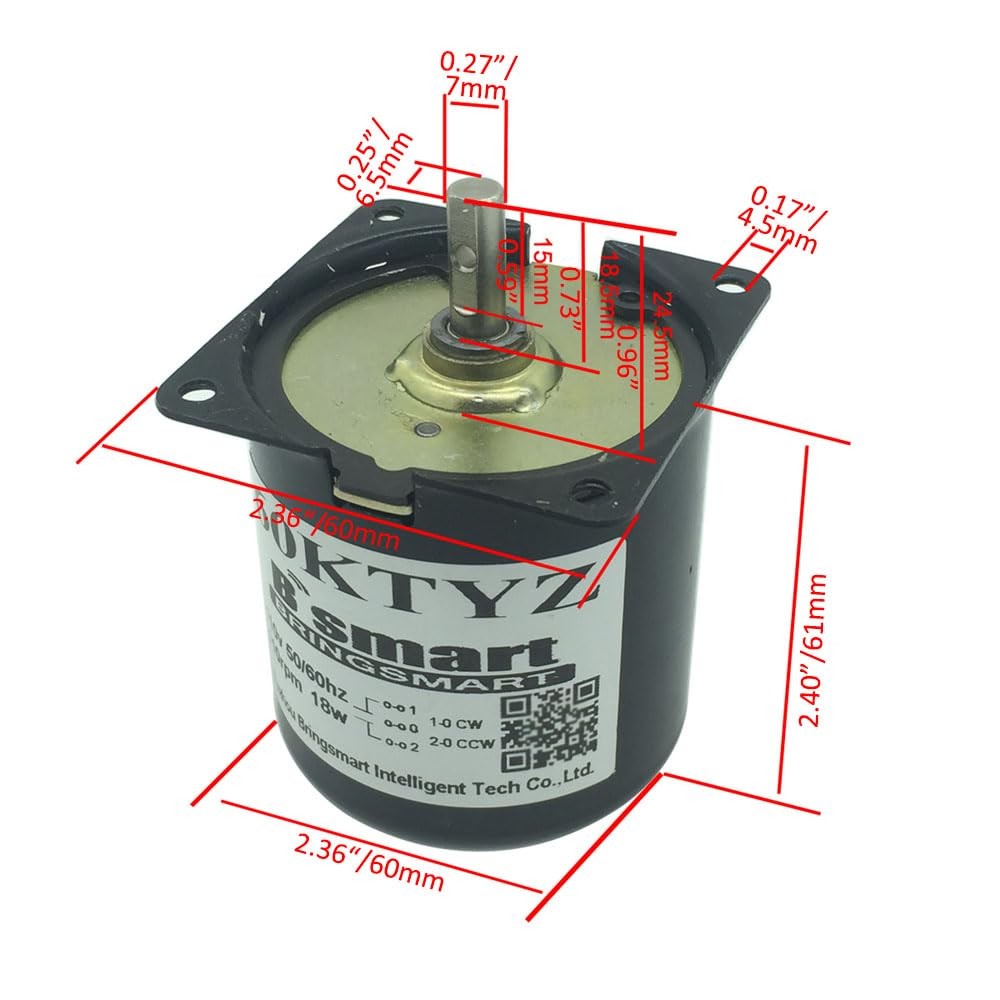 Bringsmart 60ktyz 110V 110rpm Ac Motor Low Noise Gearbox Electric